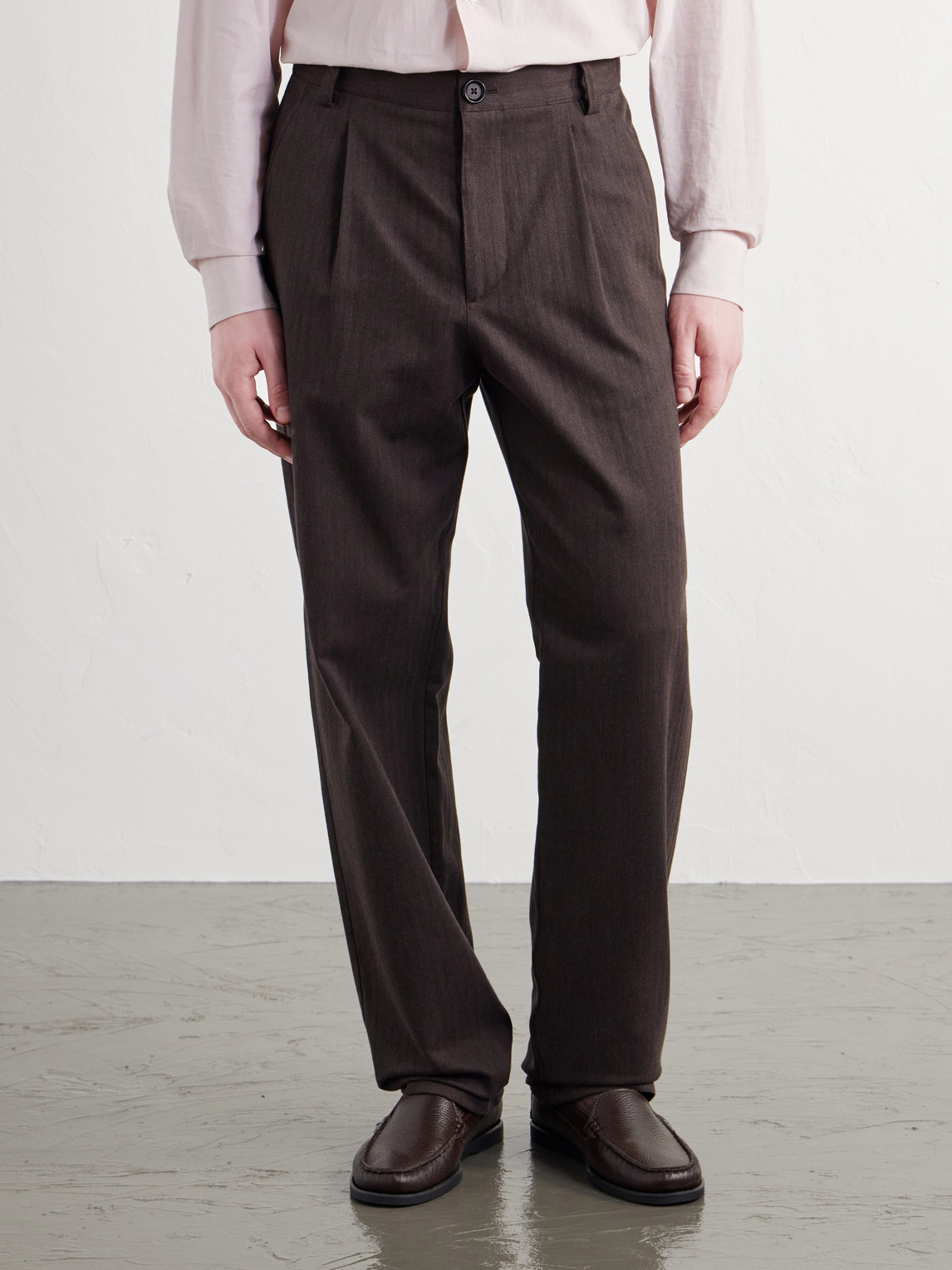 Morton Straight-Leg Pleated Herringbone Stretch-Cotton Suit Trousers