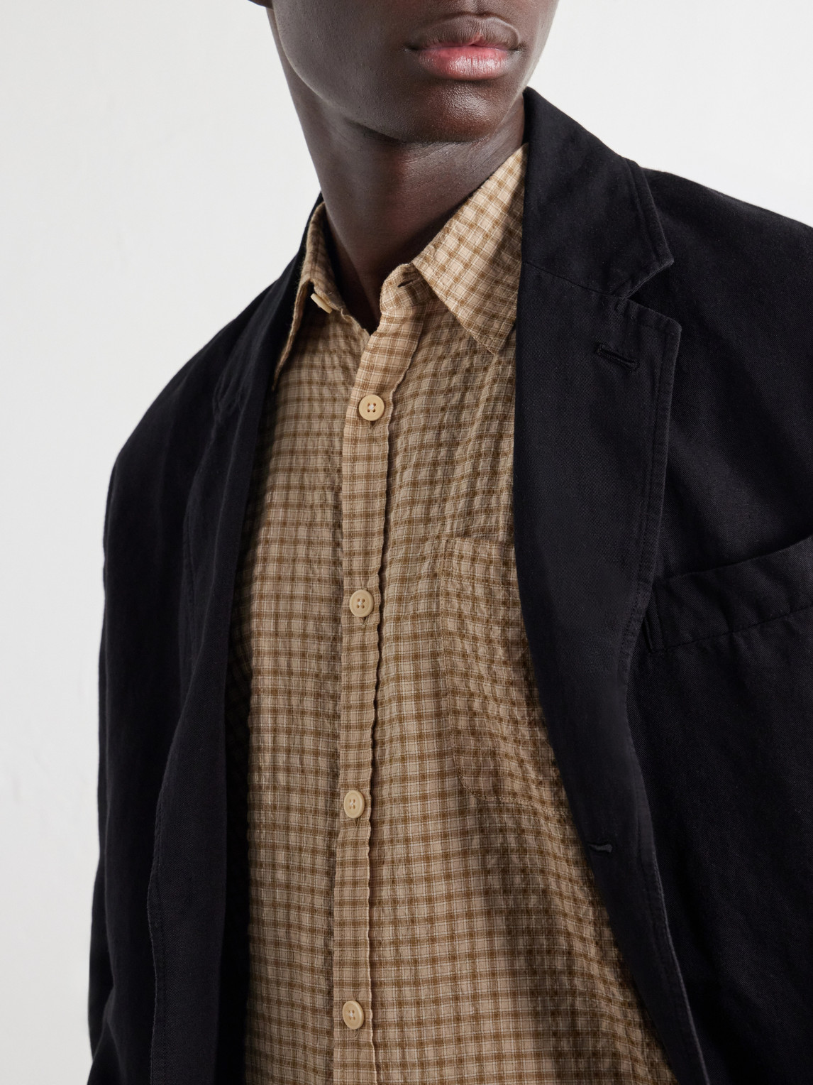Checked Cotton-Blend Seersucker Shirt