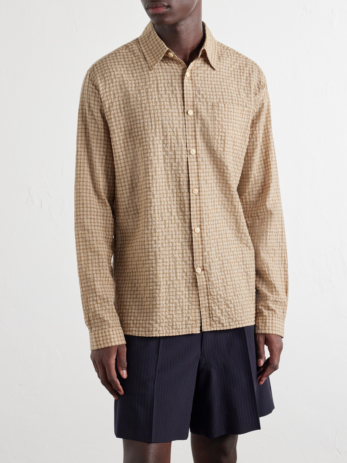 Checked Cotton-Blend Seersucker Shirt