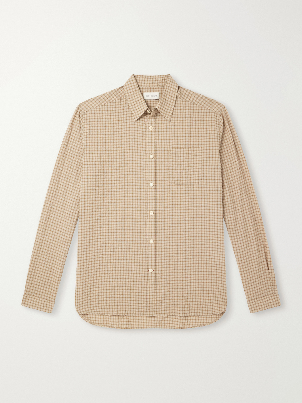 Oliver Spencer Checked Cotton-blend Seersucker Shirt In Brown