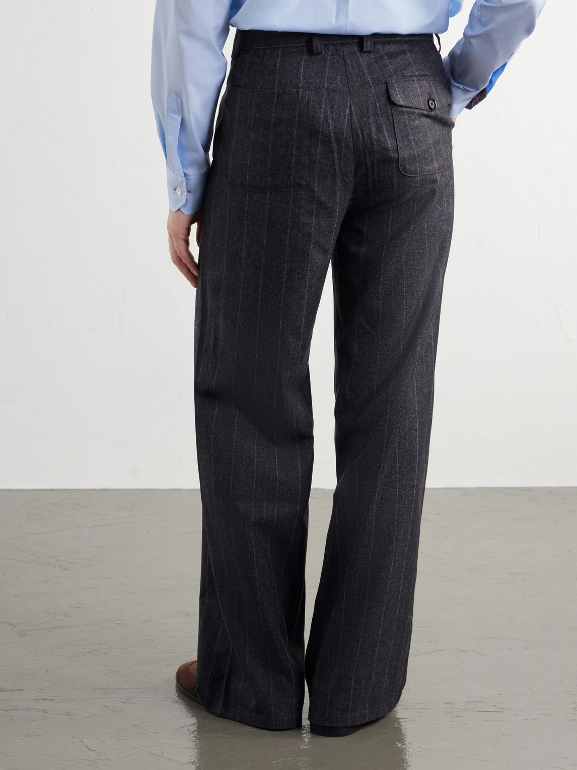 Orsman Flared Pleated Striped Wool-Blend Suit Trousers