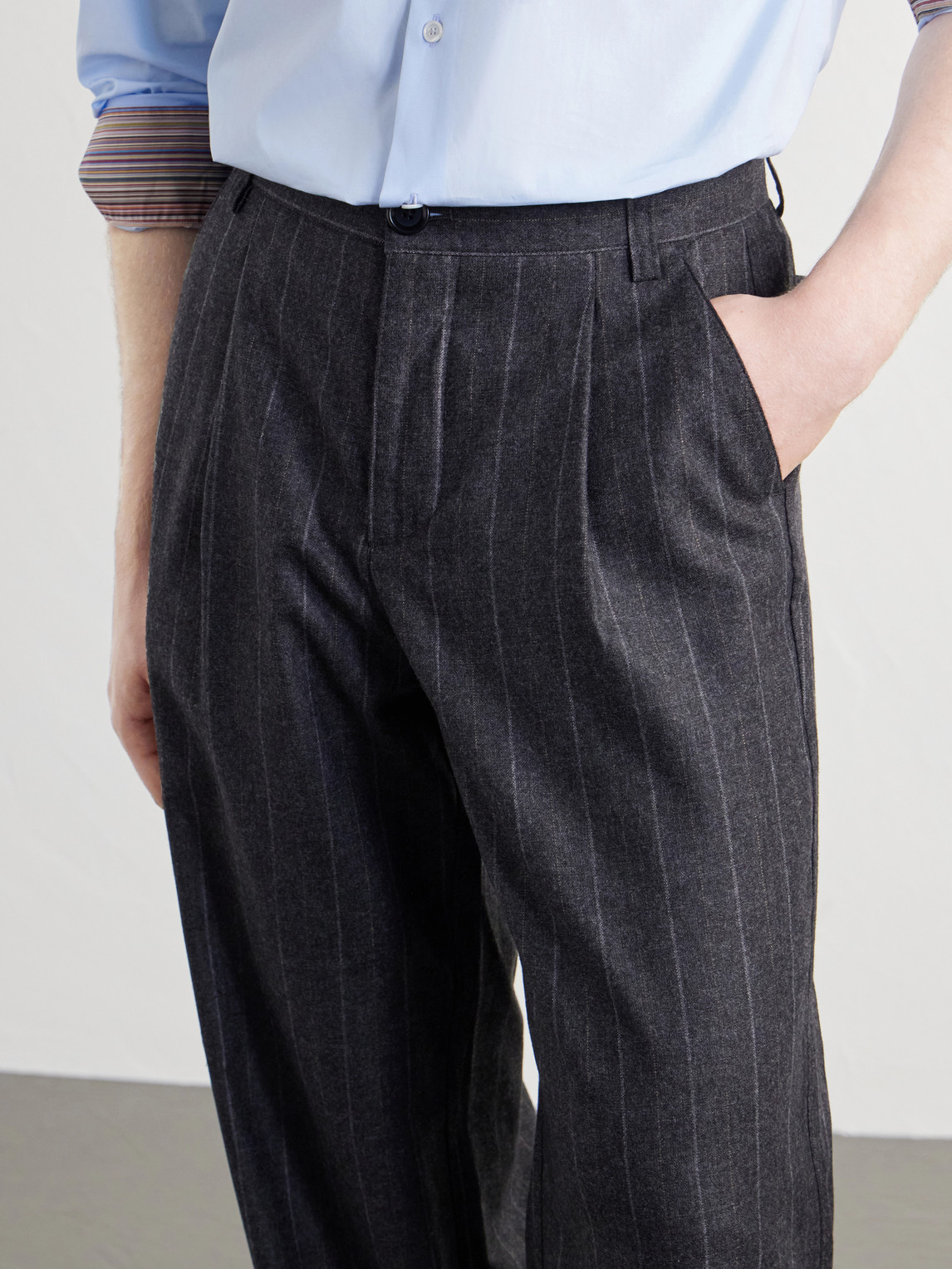 Orsman Flared Pleated Striped Wool-Blend Suit Trousers