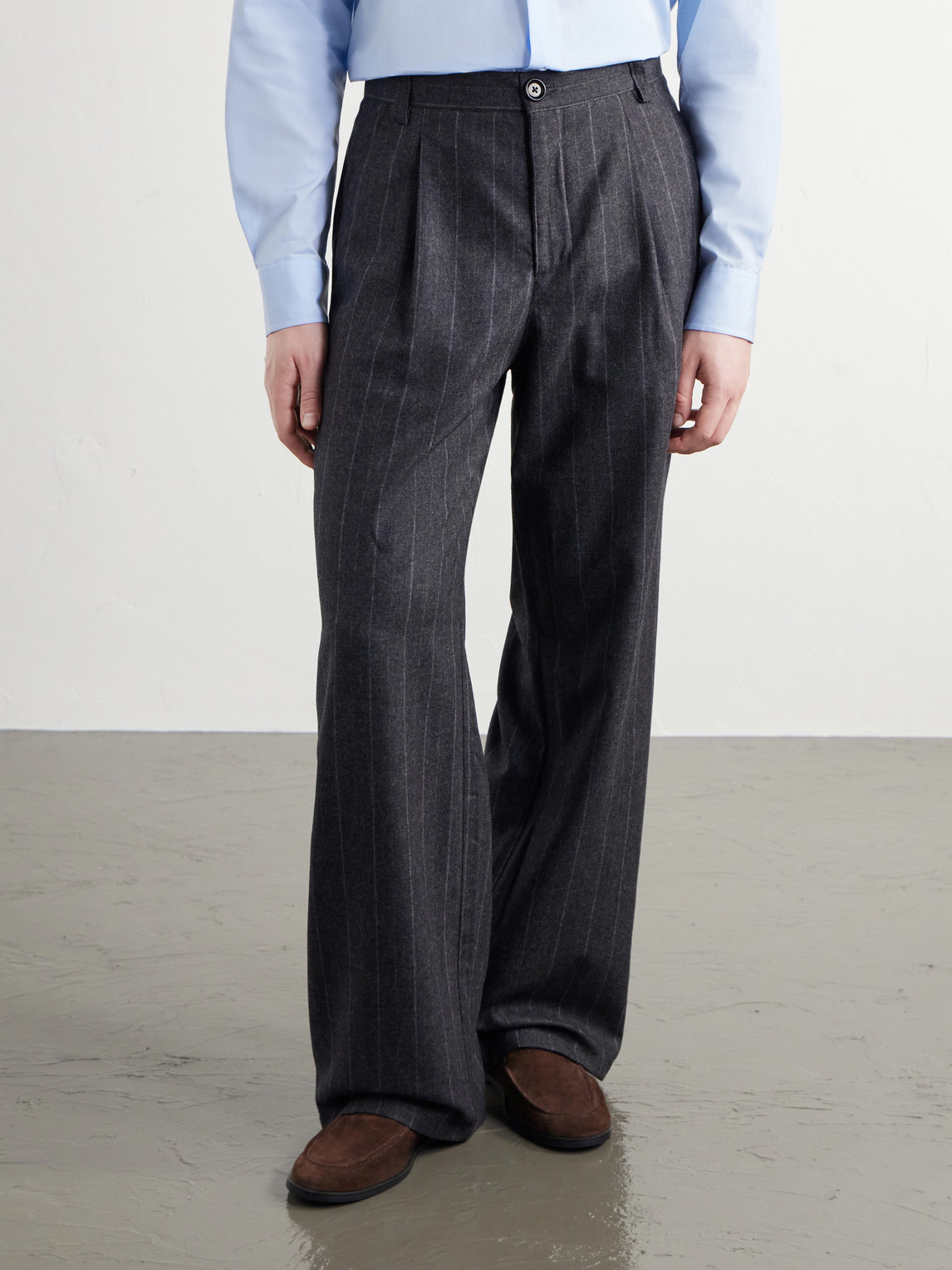 Orsman Flared Pleated Striped Wool-Blend Suit Trousers