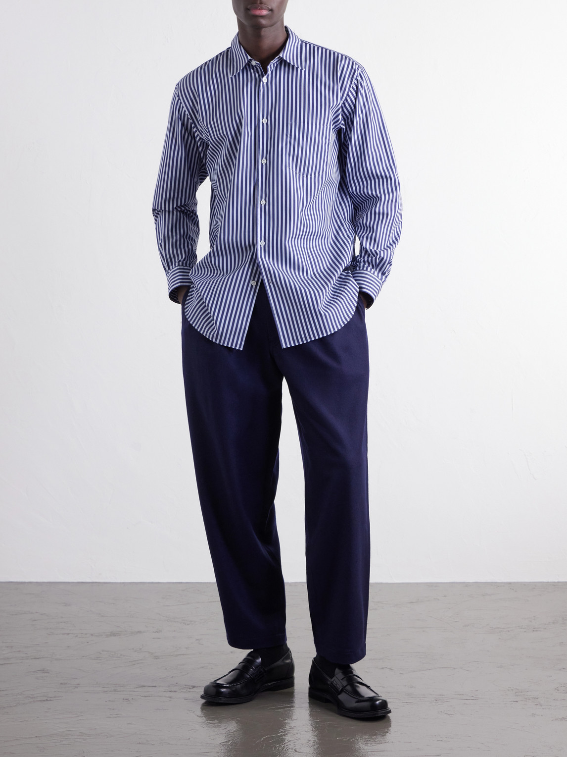 Comme Des Garçons Shirt - Wide-Leg Pleated Wool-Blend Flannel Trousers