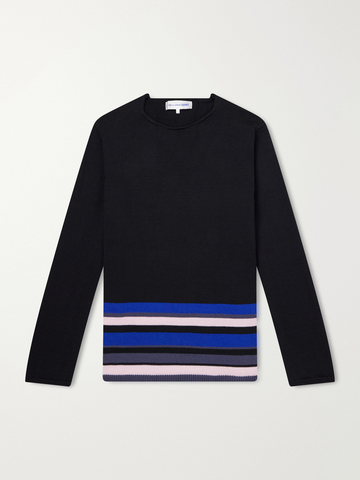 Comme Des Garçons Shirt Striped Wool-blend Gauze Sweater In Black