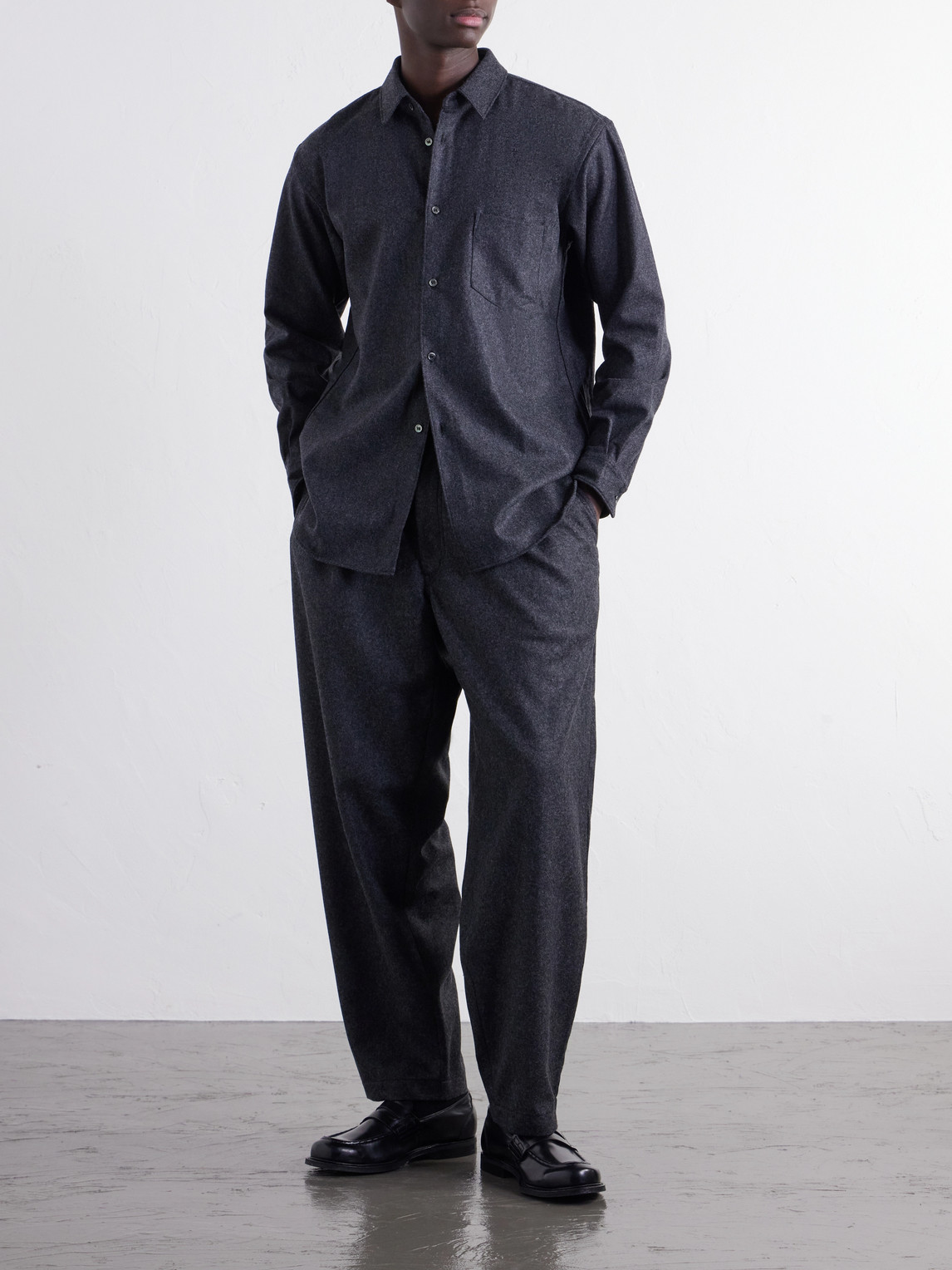 Comme Des Garçons Shirt - Wide-Leg Pleated Wool-Blend Flannel Trousers