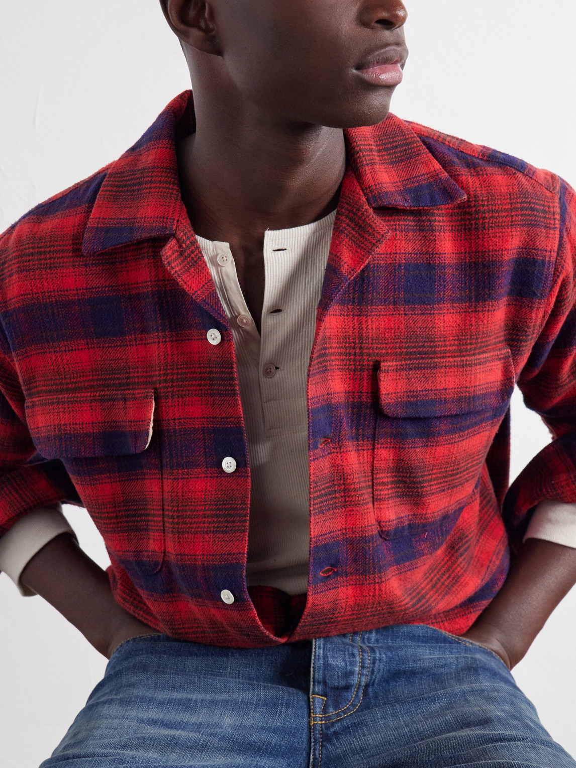 Baker Camp-Collar Checked Cotton Shirt
