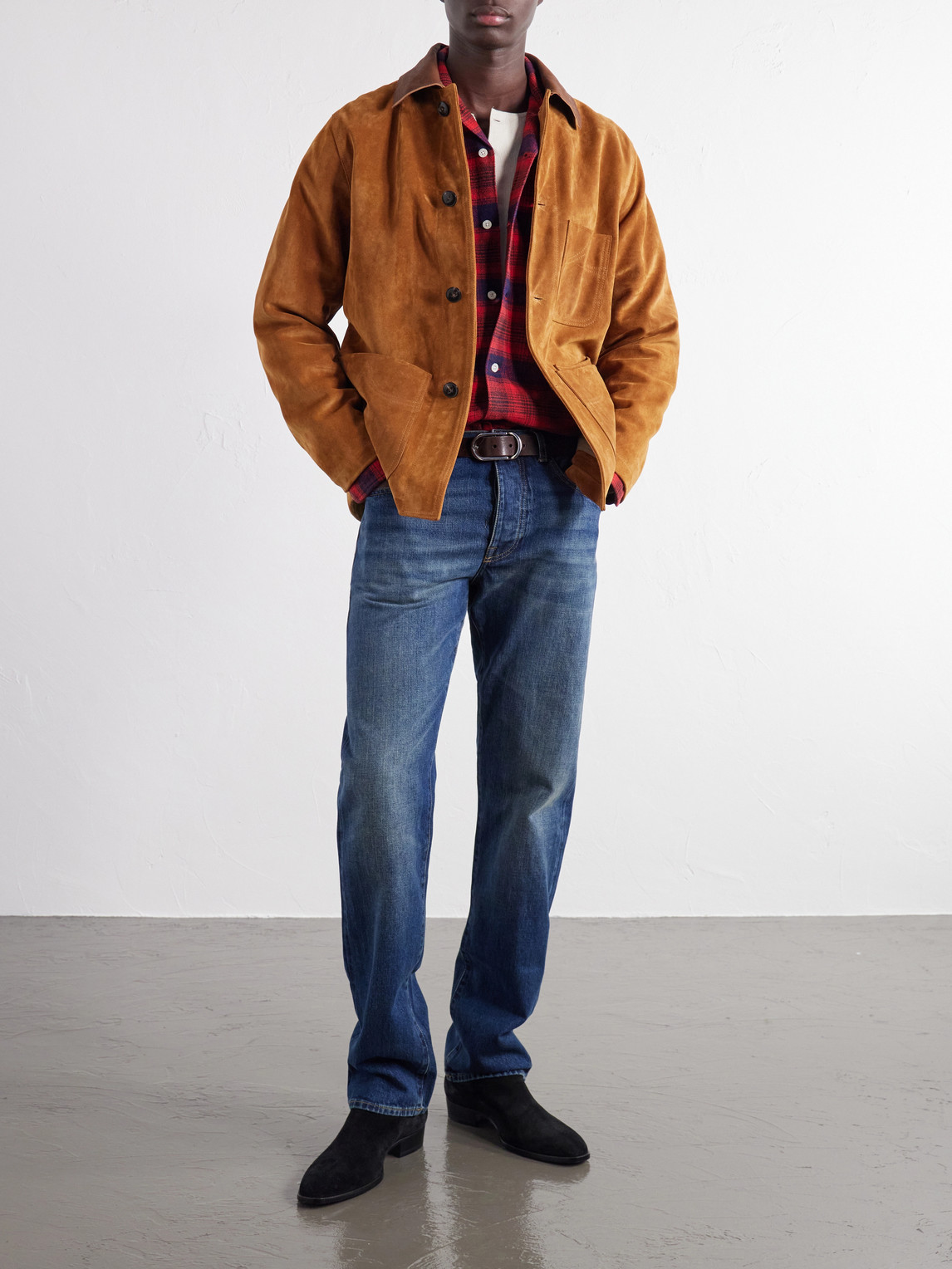 Baker Camp-Collar Checked Cotton Shirt
