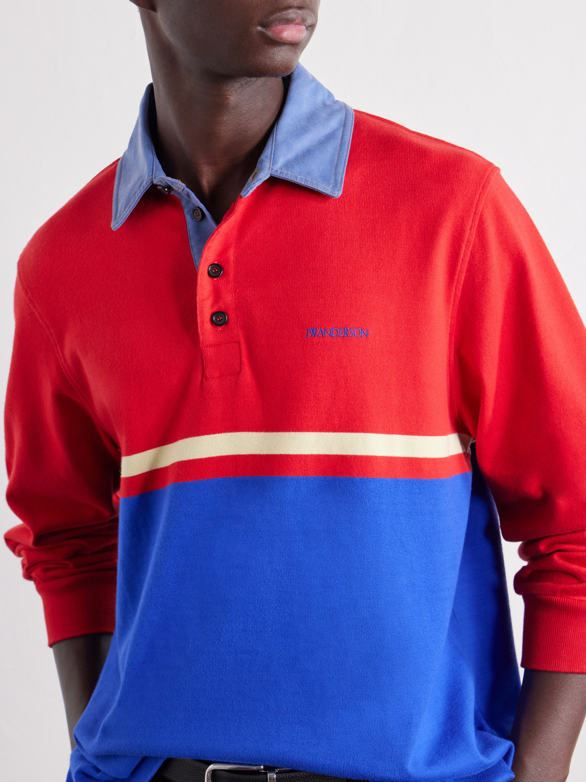 Contrast Collar Colour-Block Cotton-Jersey Polo Shirt