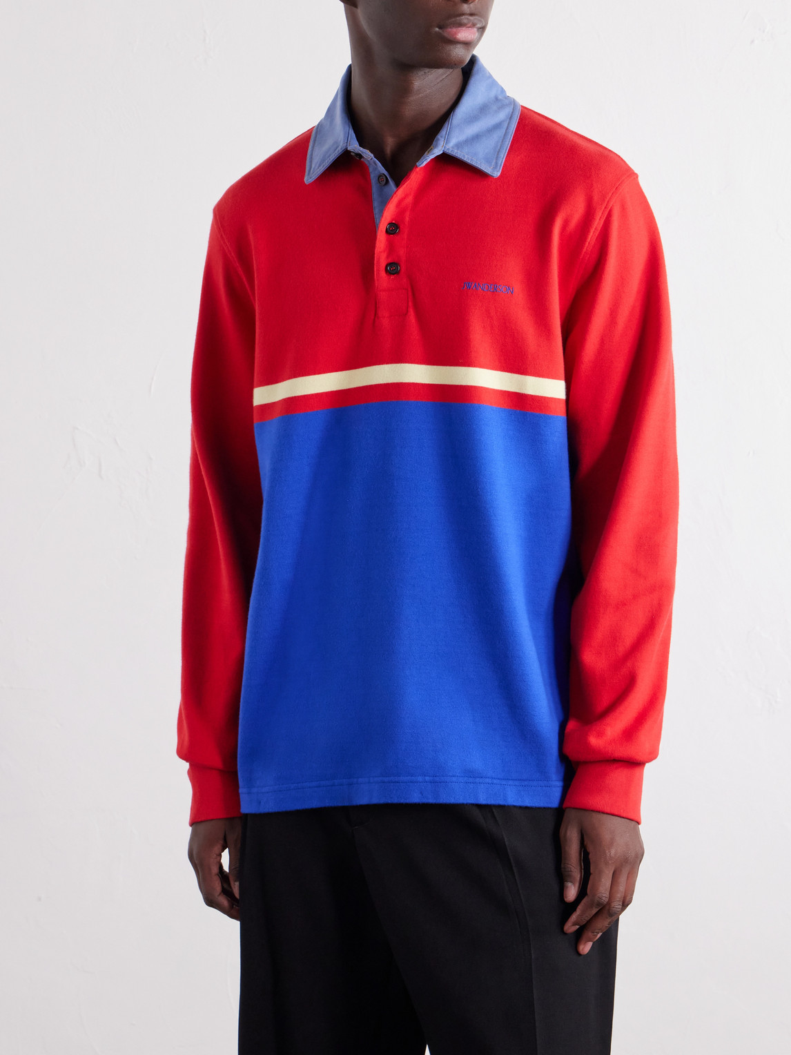 Contrast Collar Colour-Block Cotton-Jersey Polo Shirt