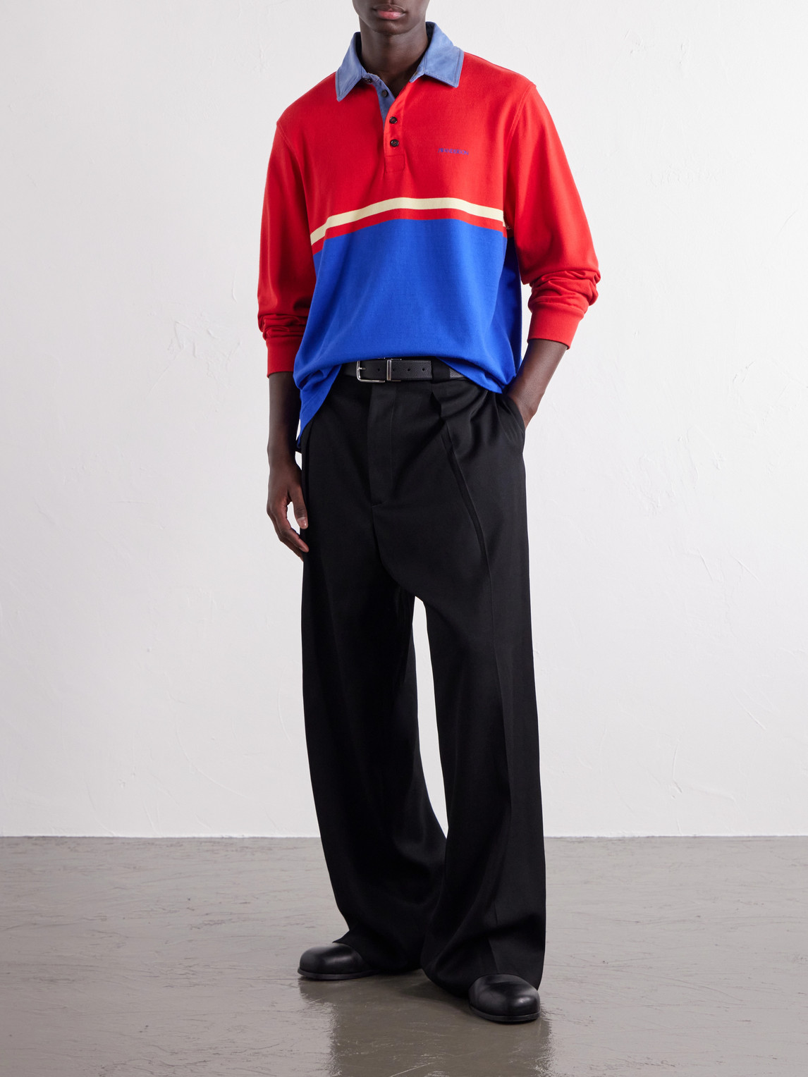 Contrast Collar Colour-Block Cotton-Jersey Polo Shirt