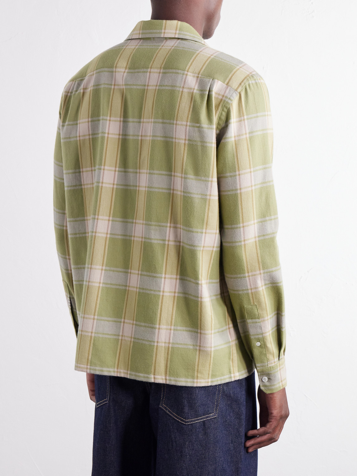 Reversible-Collar Logo-Embroidered Checked Cotton-Twill Shirt