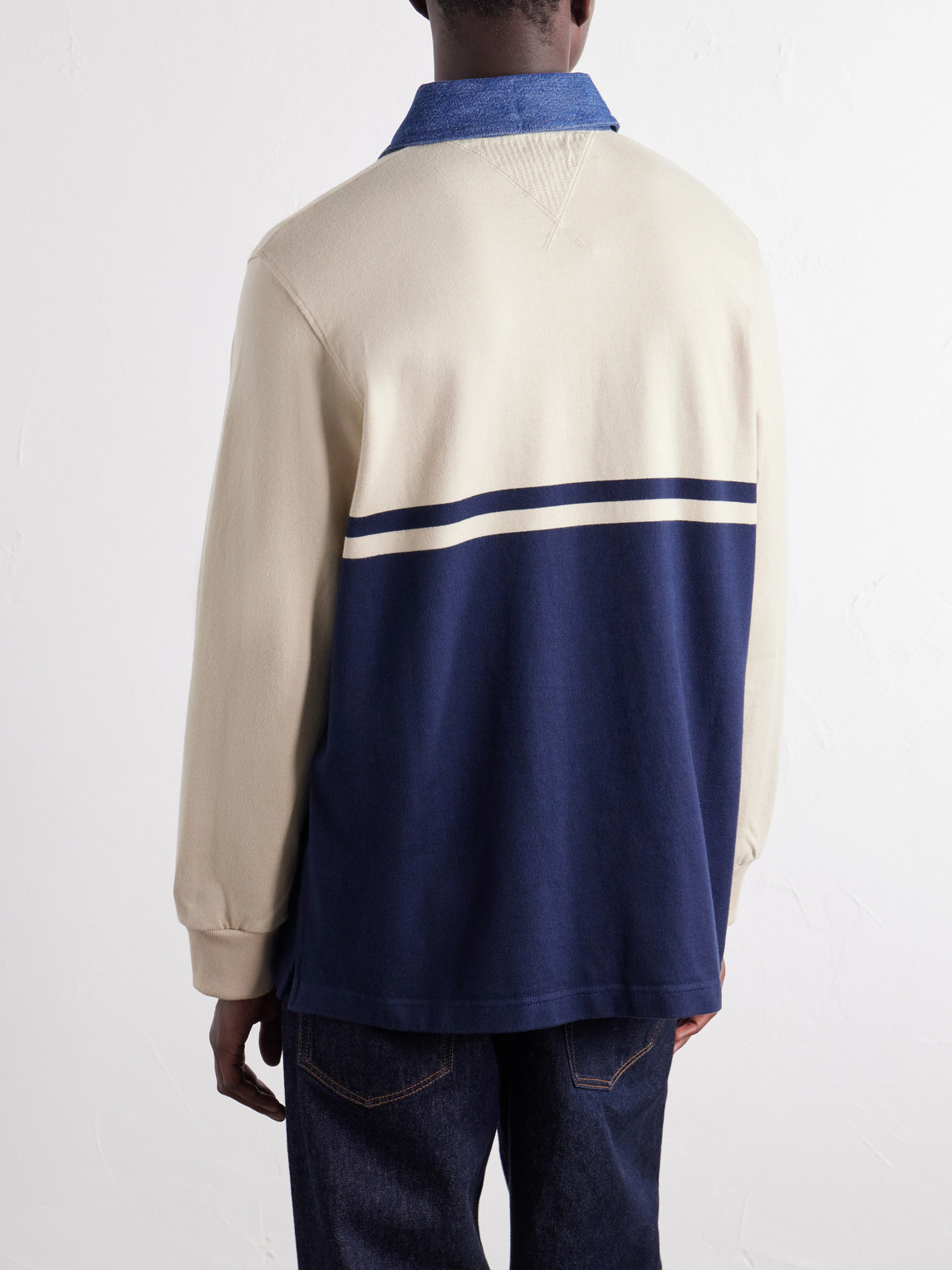 Contrast Collar Colour-Block Cotton-Jersey Polo Shirt
