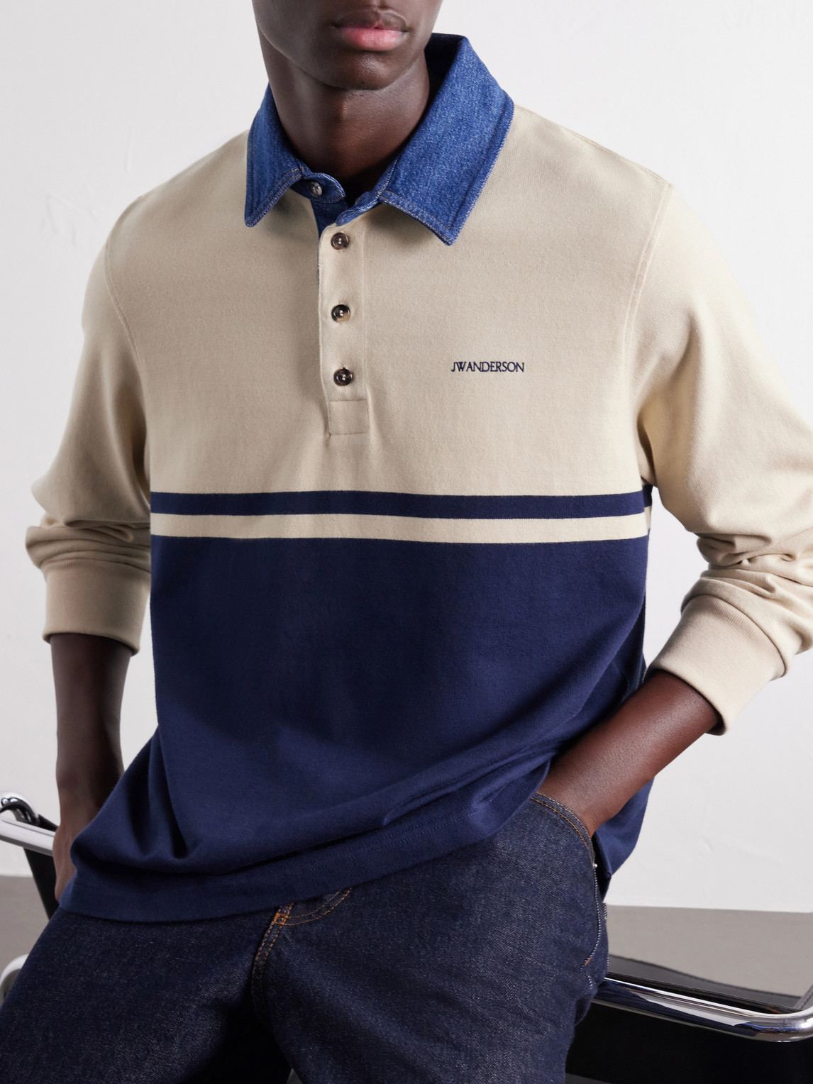 Contrast Collar Colour-Block Cotton-Jersey Polo Shirt
