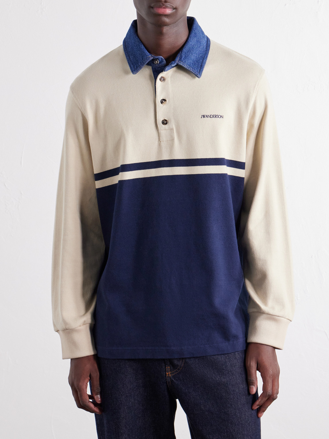 Contrast Collar Colour-Block Cotton-Jersey Polo Shirt
