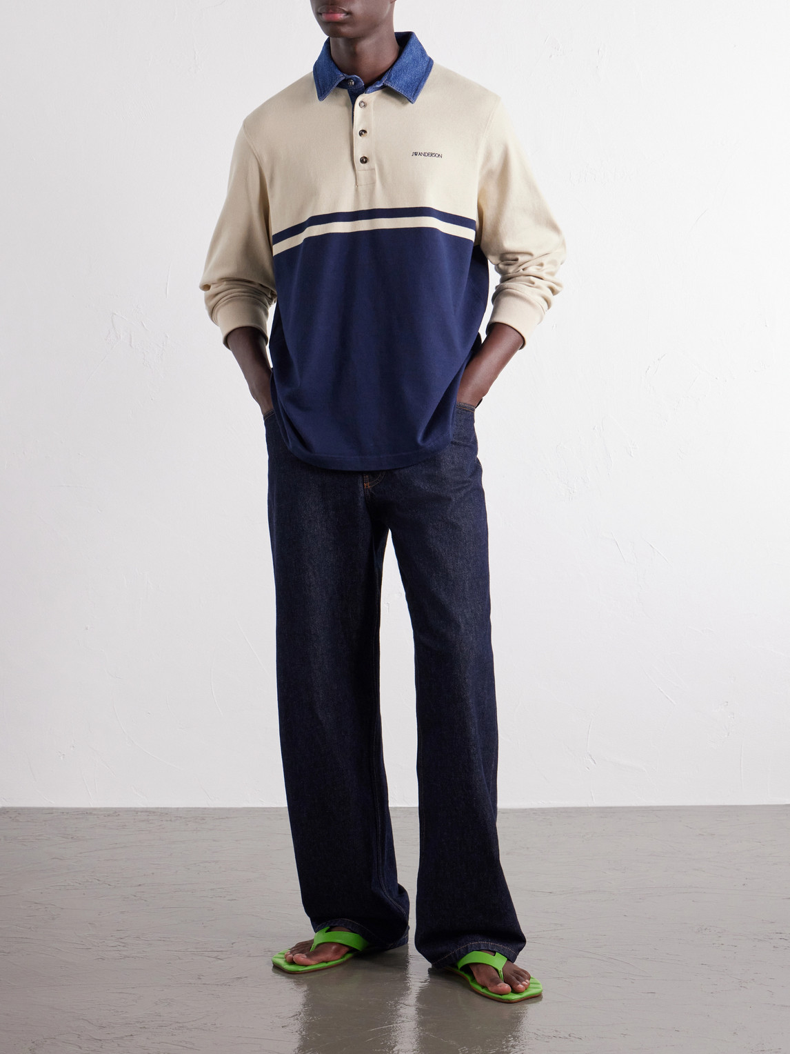 Contrast Collar Colour-Block Cotton-Jersey Polo Shirt