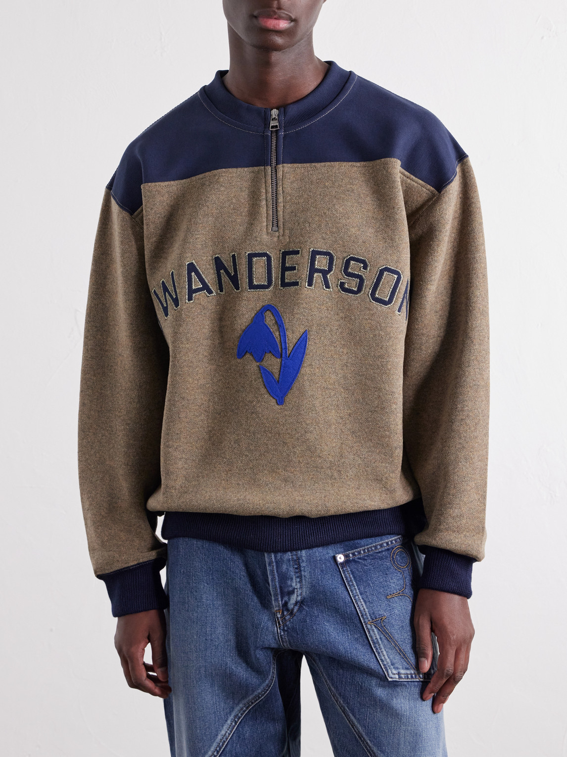 Logo-Embroidered Wool-Blend Jersey Sweatshirt