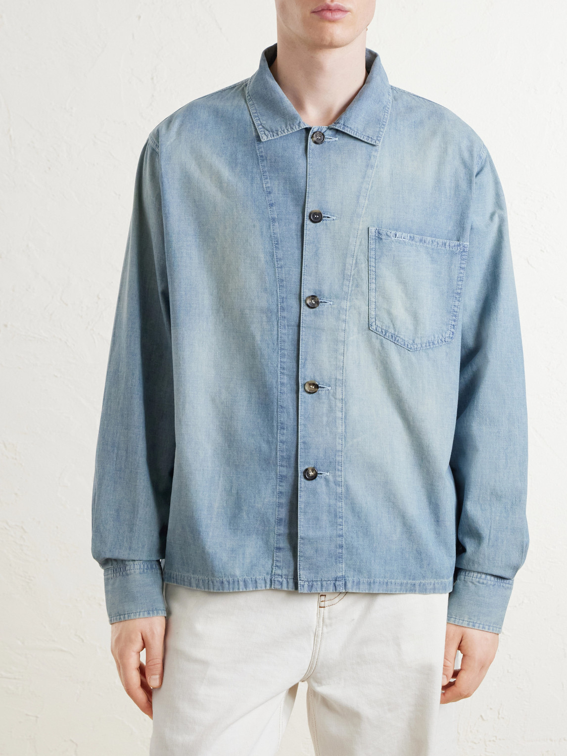 Slant Logo-Appliquéd Panelled Denim Shirt
