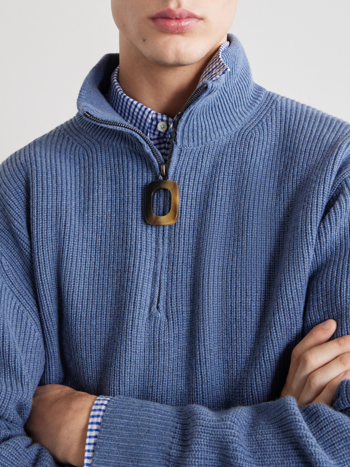 And Cotton-Blend Half-Zip Turtleneck Sweater
