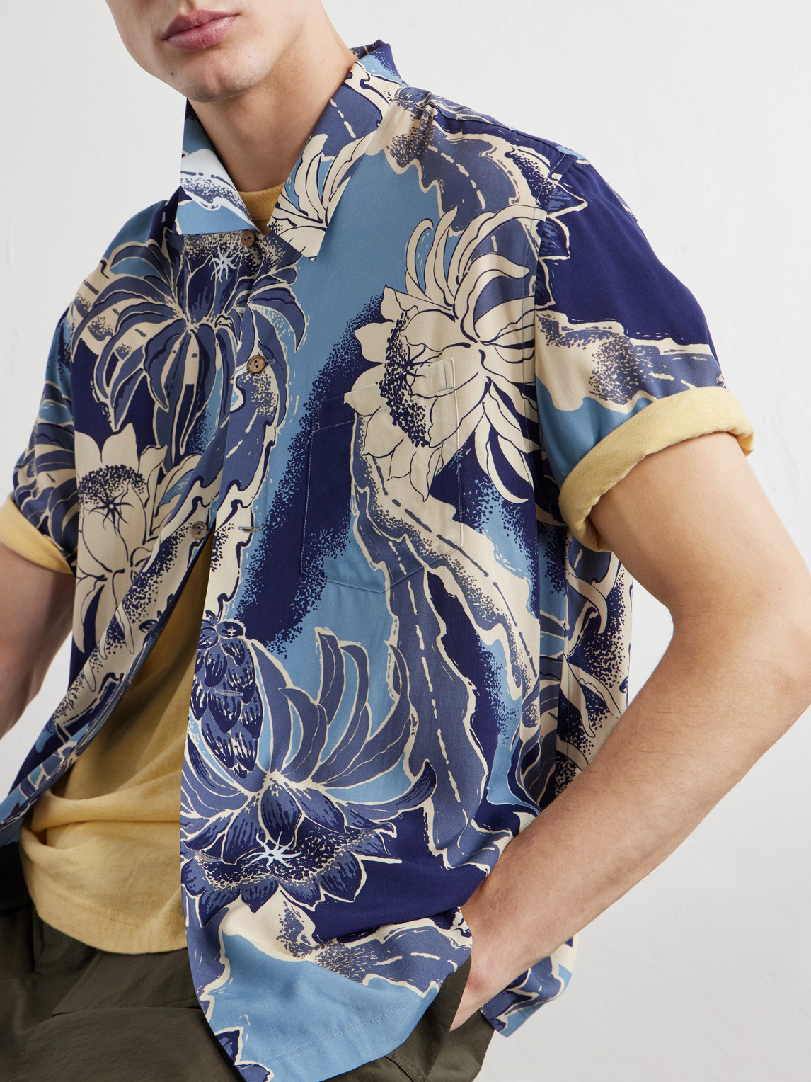 Camp-Collar Floral-Print Voile Shirt