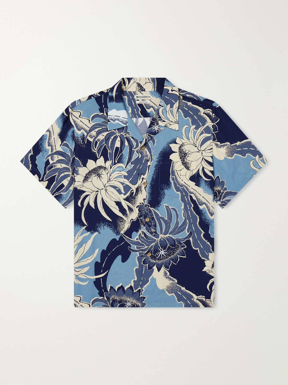 Camp-Collar Floral-Print Voile Shirt