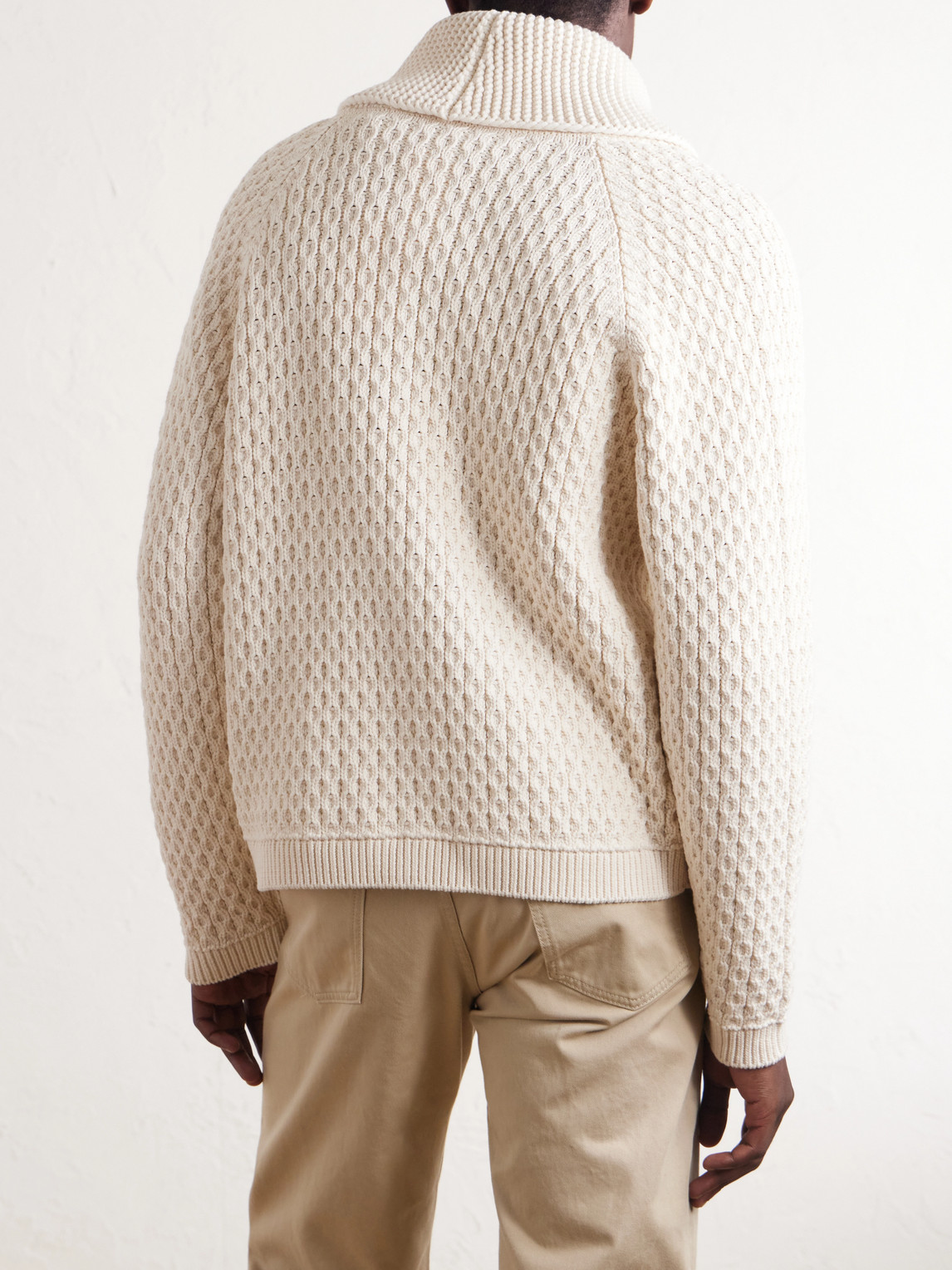 Honeycomb Cable-Knit Cotton-Blend Zip-Up Cardigan