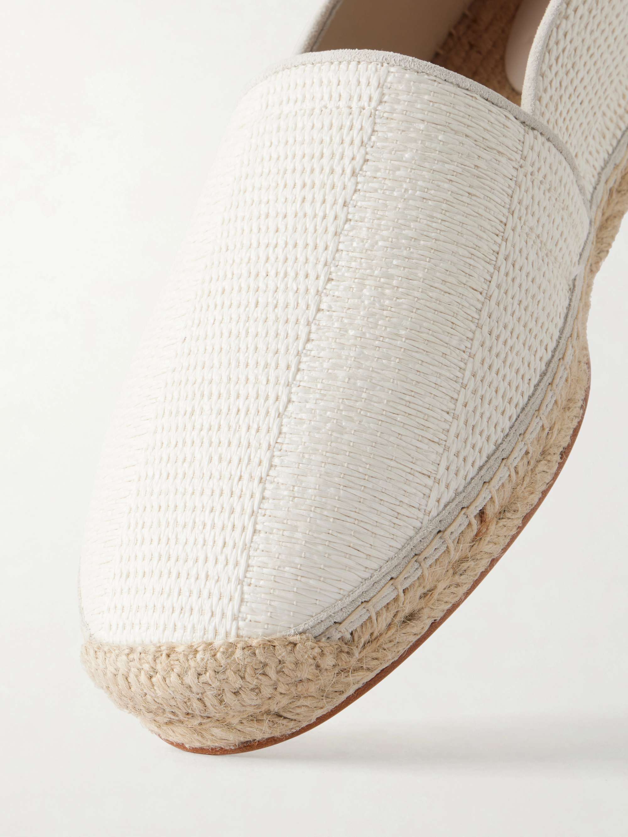 BRUNELLO CUCINELLI Leather-Trimmed Woven Raffia Espadrilles for