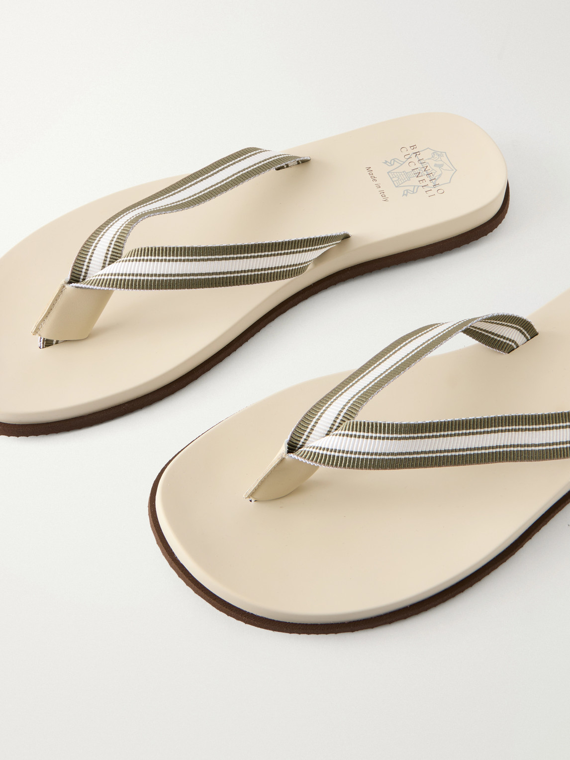  Brunello Cucinelli - Striped Canvas Flip Flops - Men - Green - Eu 40 