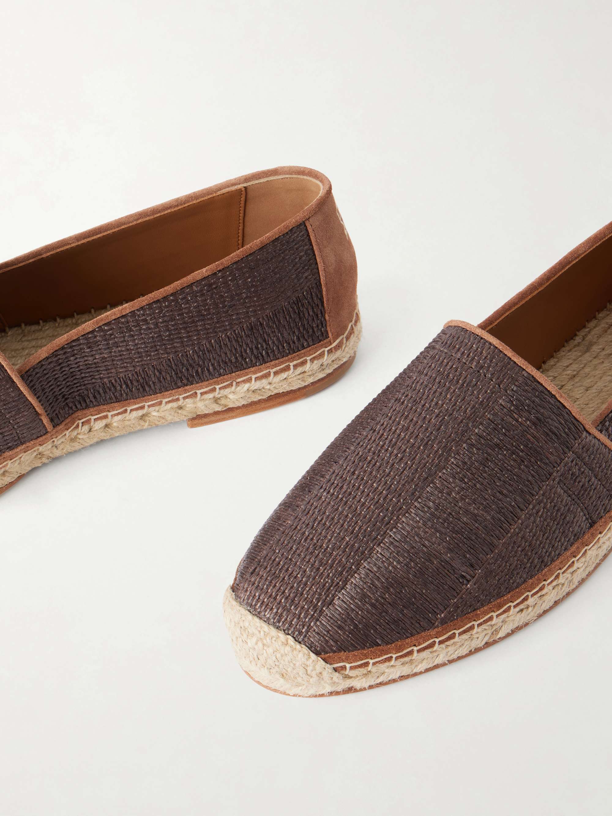 BRUNELLO CUCINELLI☆美品☆売り切り価格‼️ BRUNELLO CUCINELLI Leather-Trimmed Woven Raffia Espadrilles for