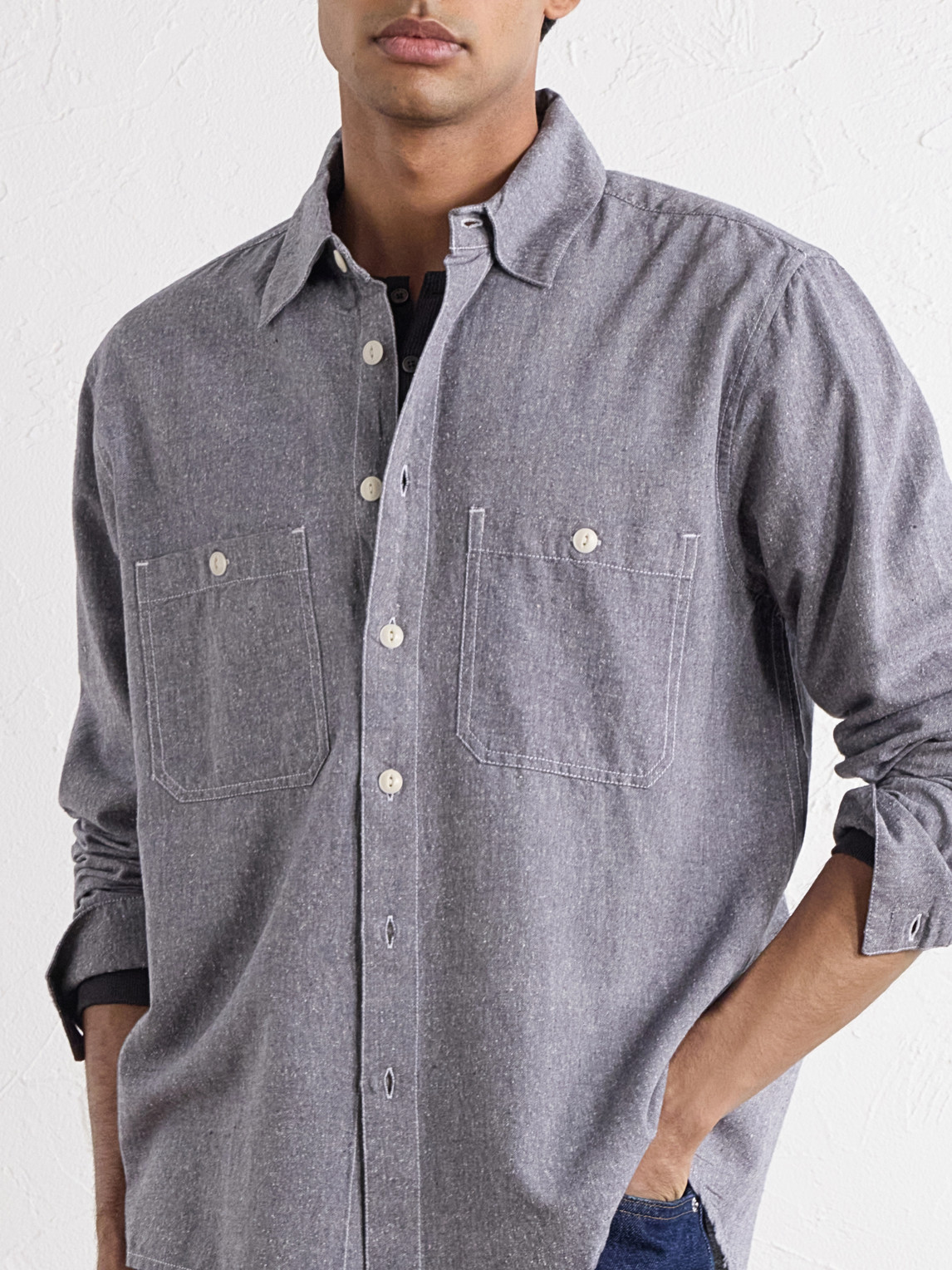 Utility Cotton And Silk-Blend Chambray Shirt
