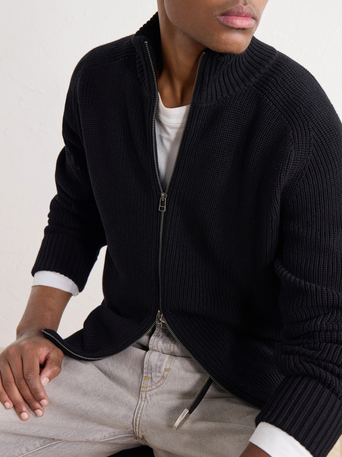 Driver Ribbed Pima Cotton Zip-Up Cardigan