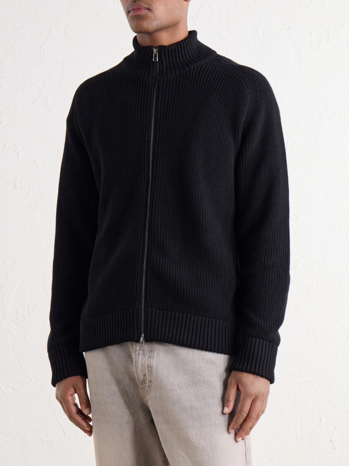 Driver Ribbed Pima Cotton Zip-Up Cardigan