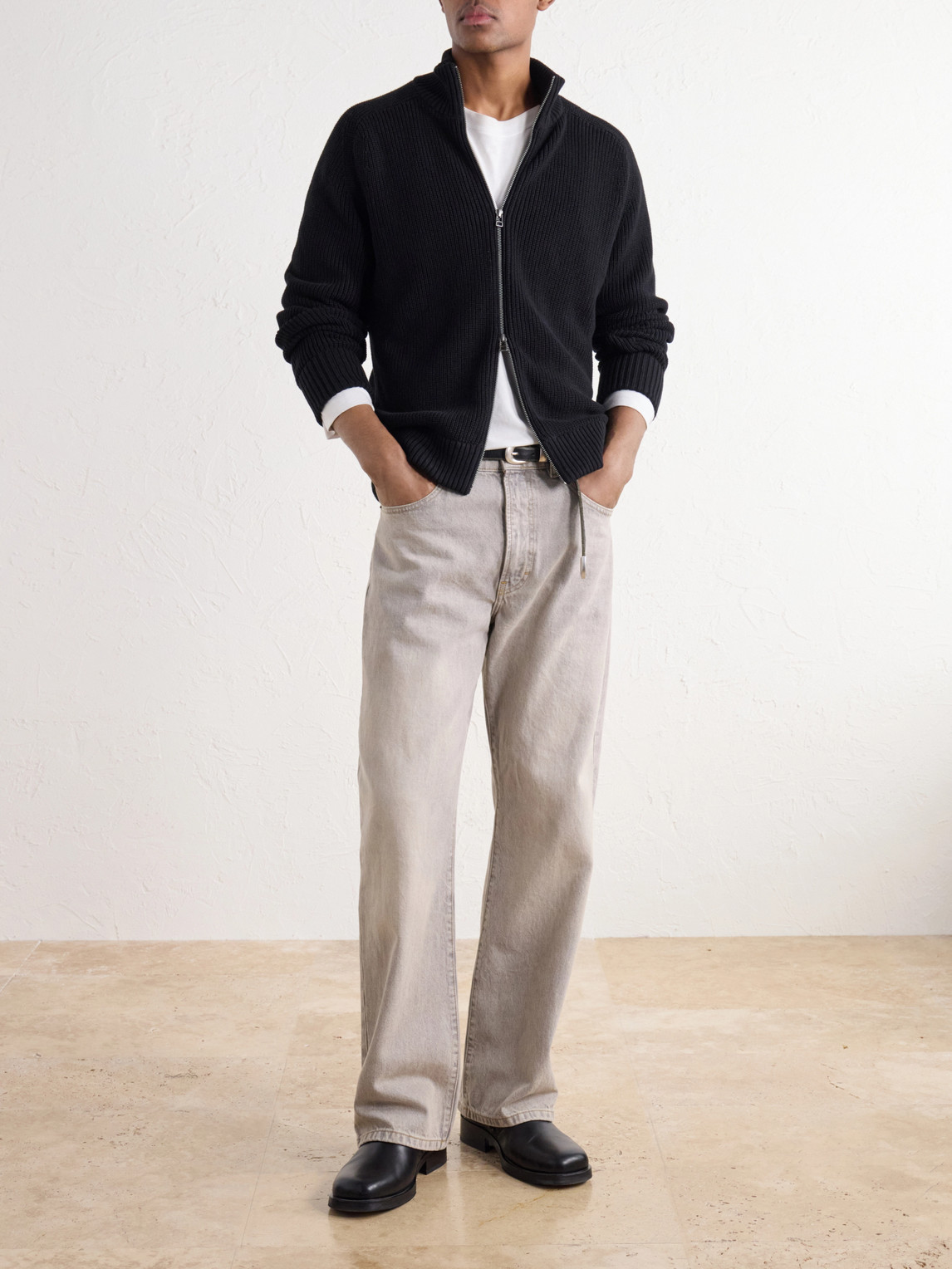 Driver Ribbed Pima Cotton Zip-Up Cardigan