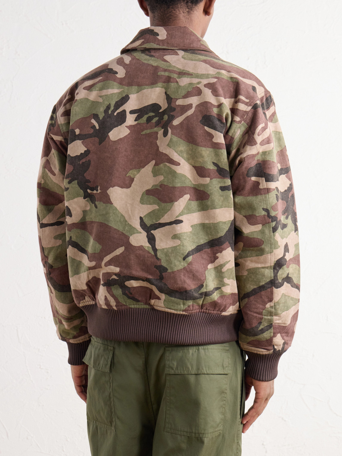 Cwu Printed Rib-Trimmed Cotton-Twill Bomber Jacket