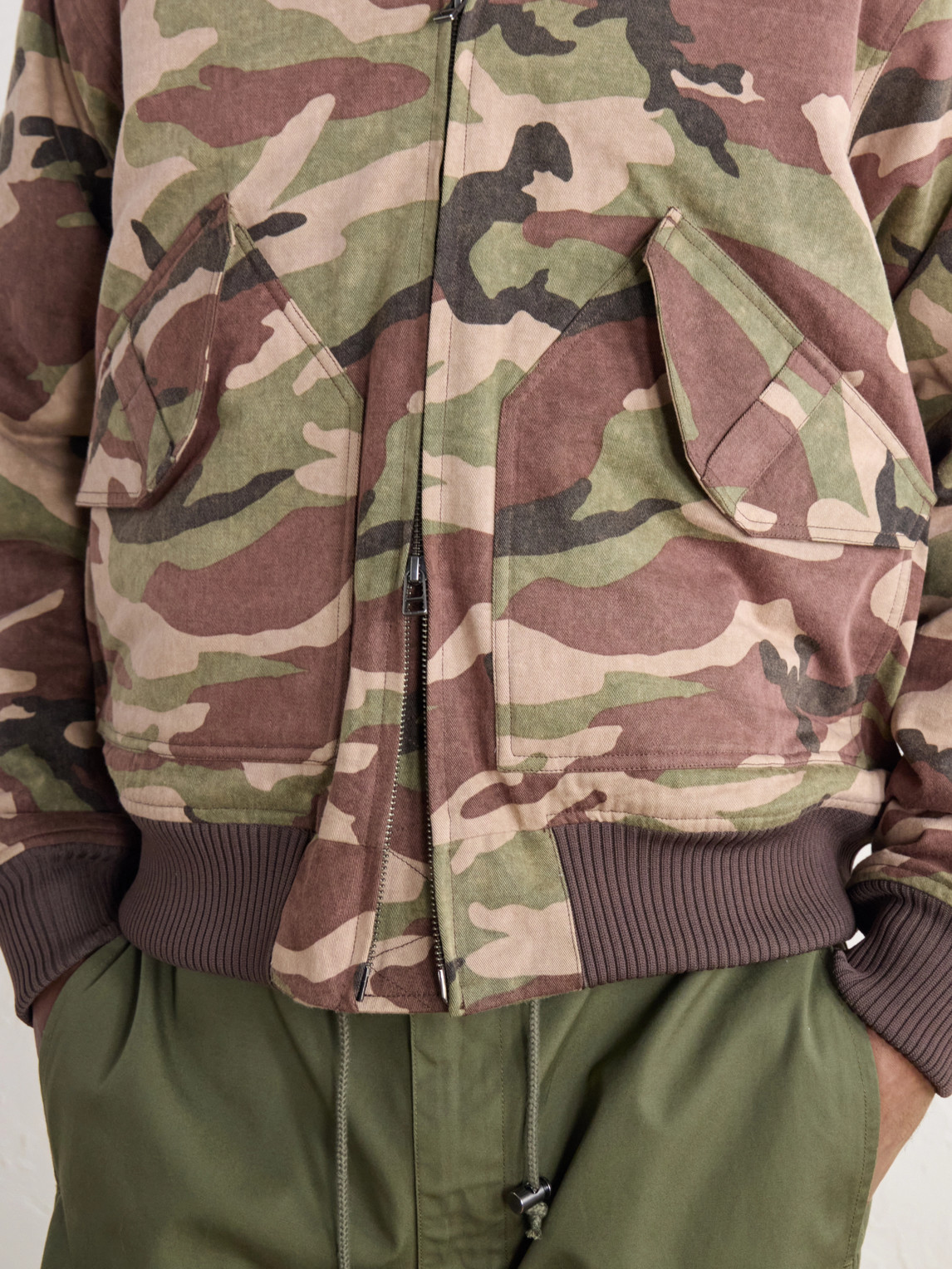 Cwu Printed Rib-Trimmed Cotton-Twill Bomber Jacket