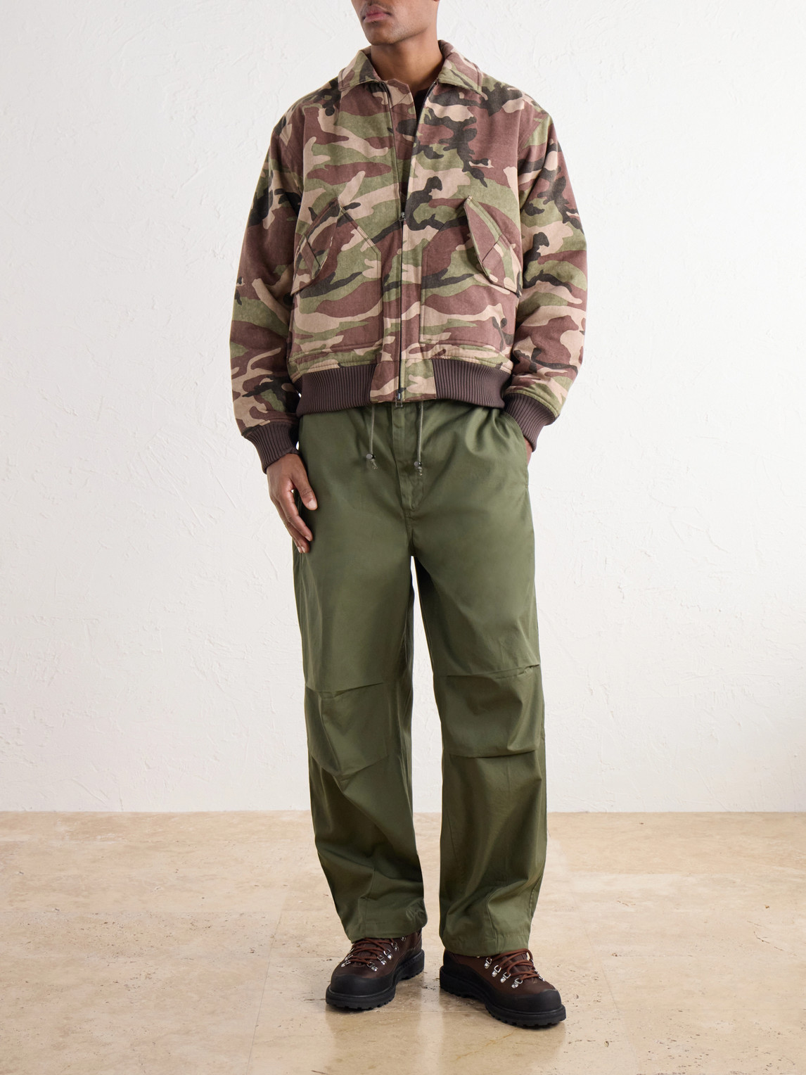 Cwu Printed Rib-Trimmed Cotton-Twill Bomber Jacket