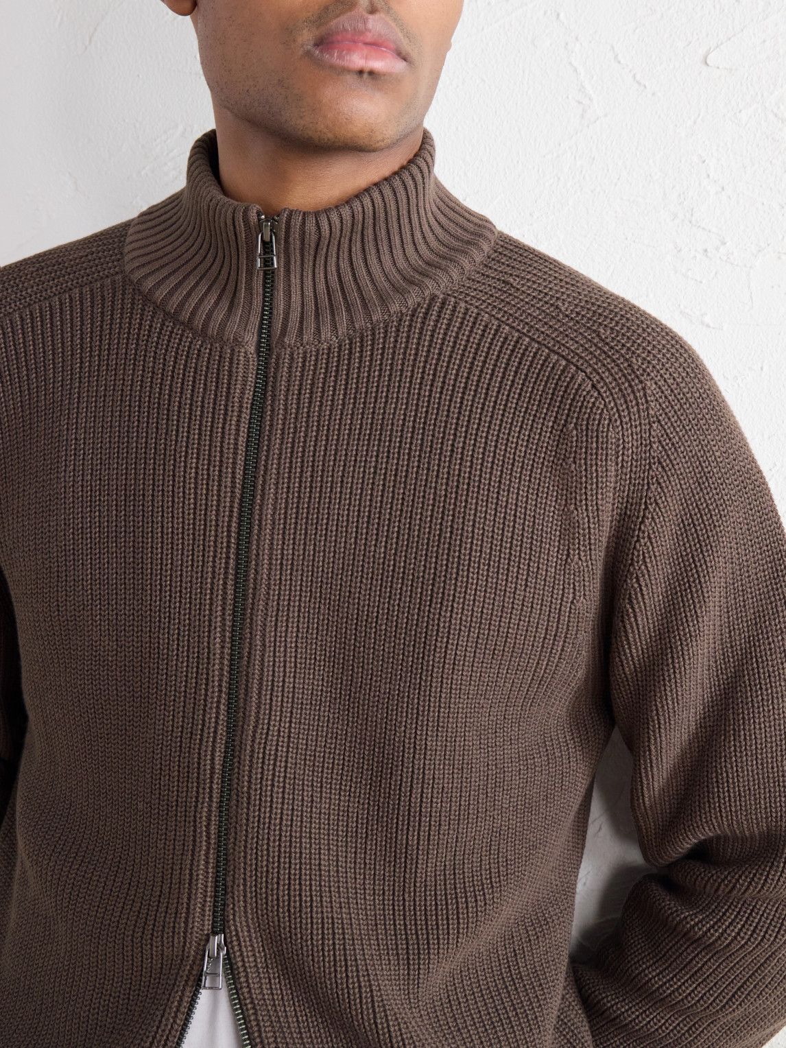 Driver Ribbed Pima Cotton Zip-Up Cardigan
