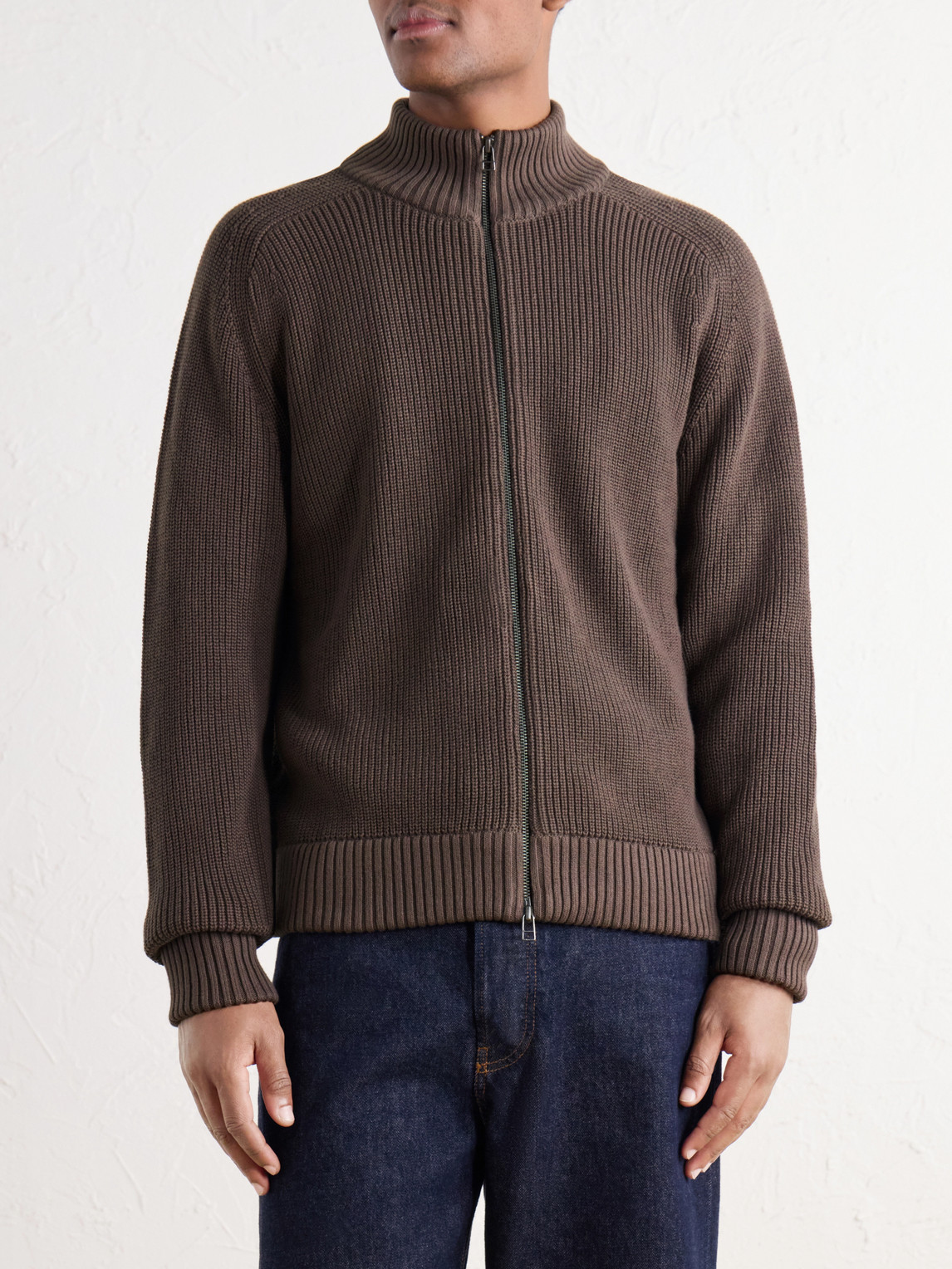 Driver Ribbed Pima Cotton Zip-Up Cardigan