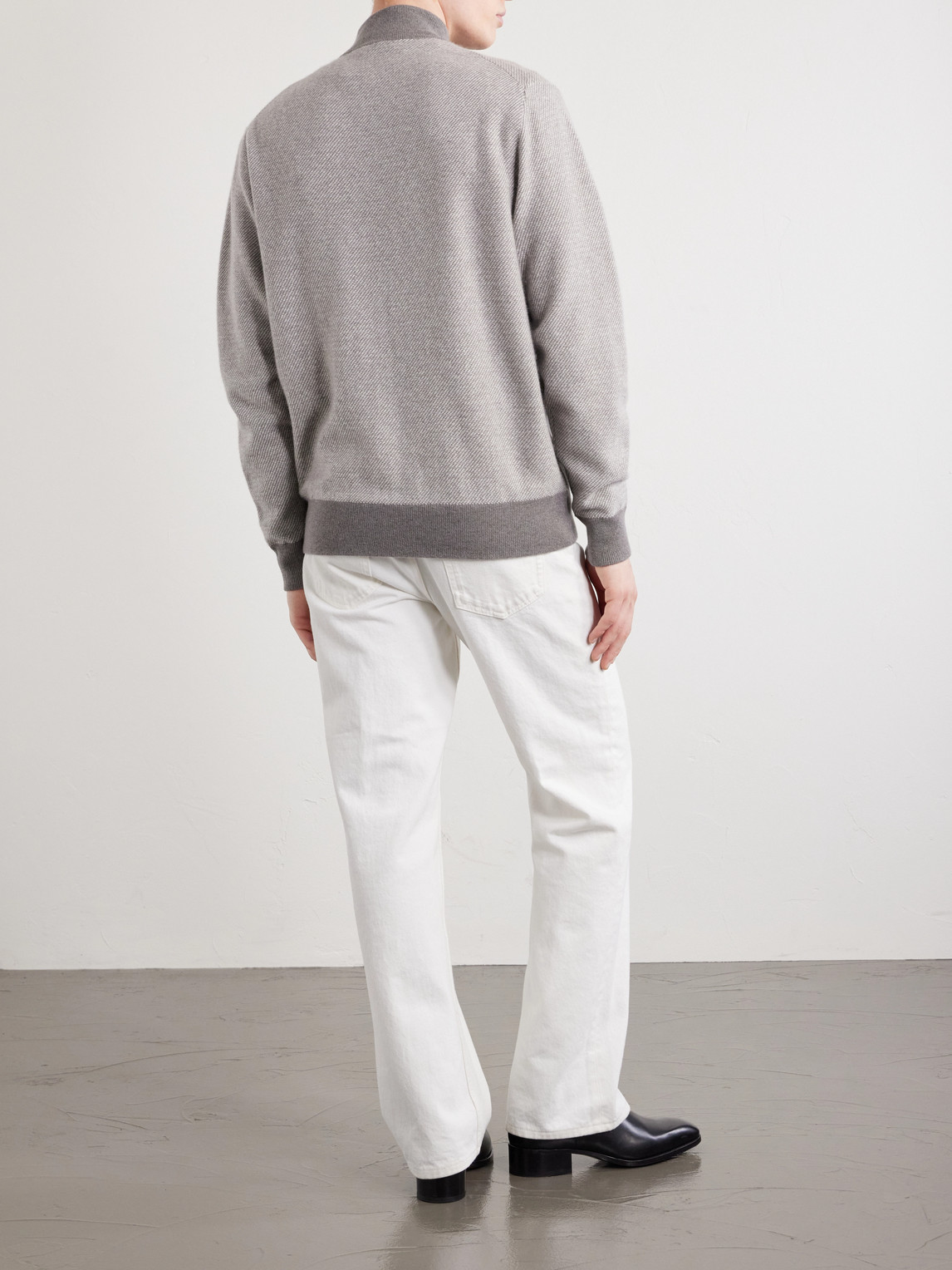 Birdseye Textured Organic Cashmere Zip-Up Cardigan
