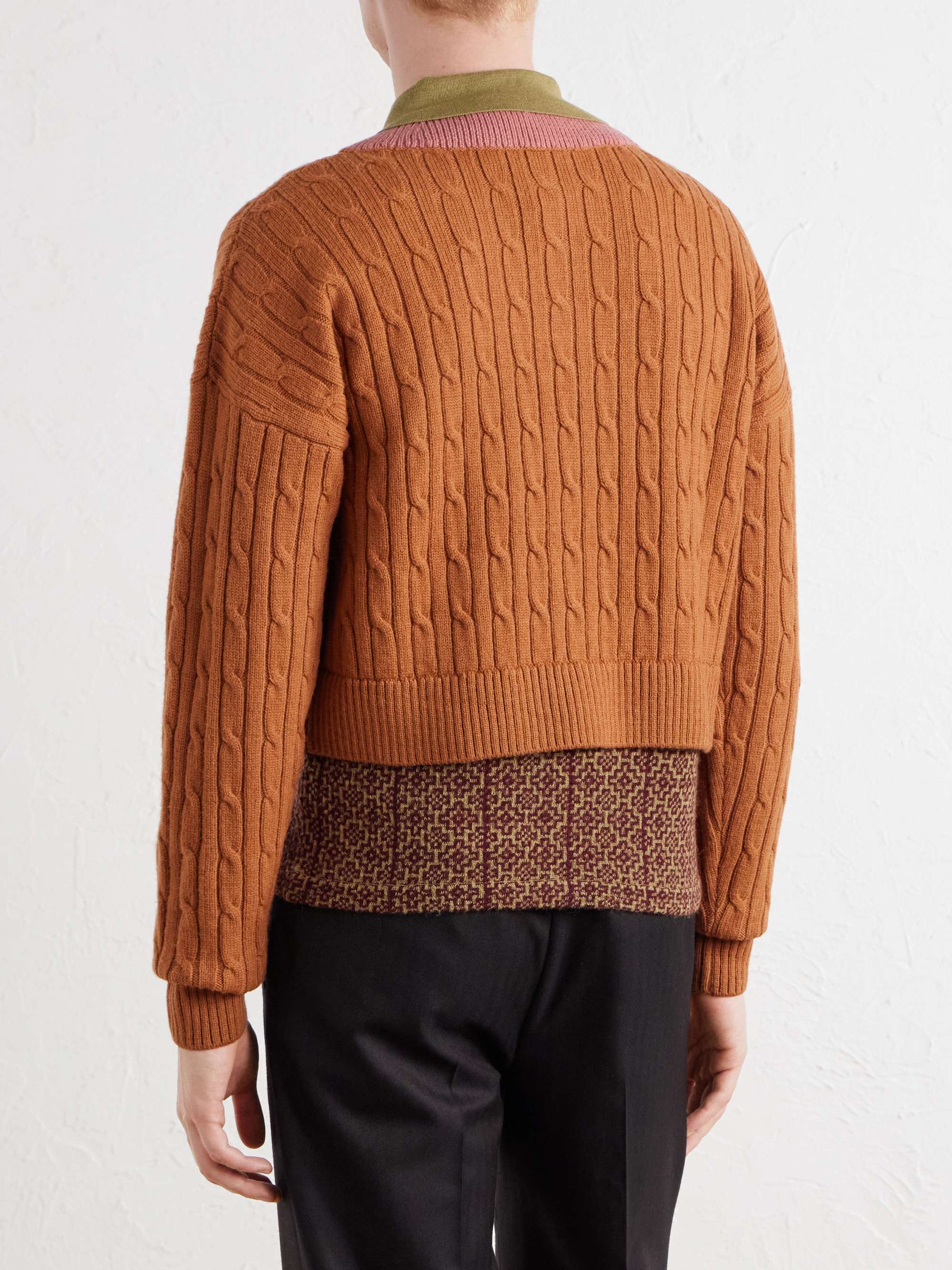 DRIES VAN NOTEN Jacquard-Trimmed Cable-Knit Wool and Cotton-Blend
