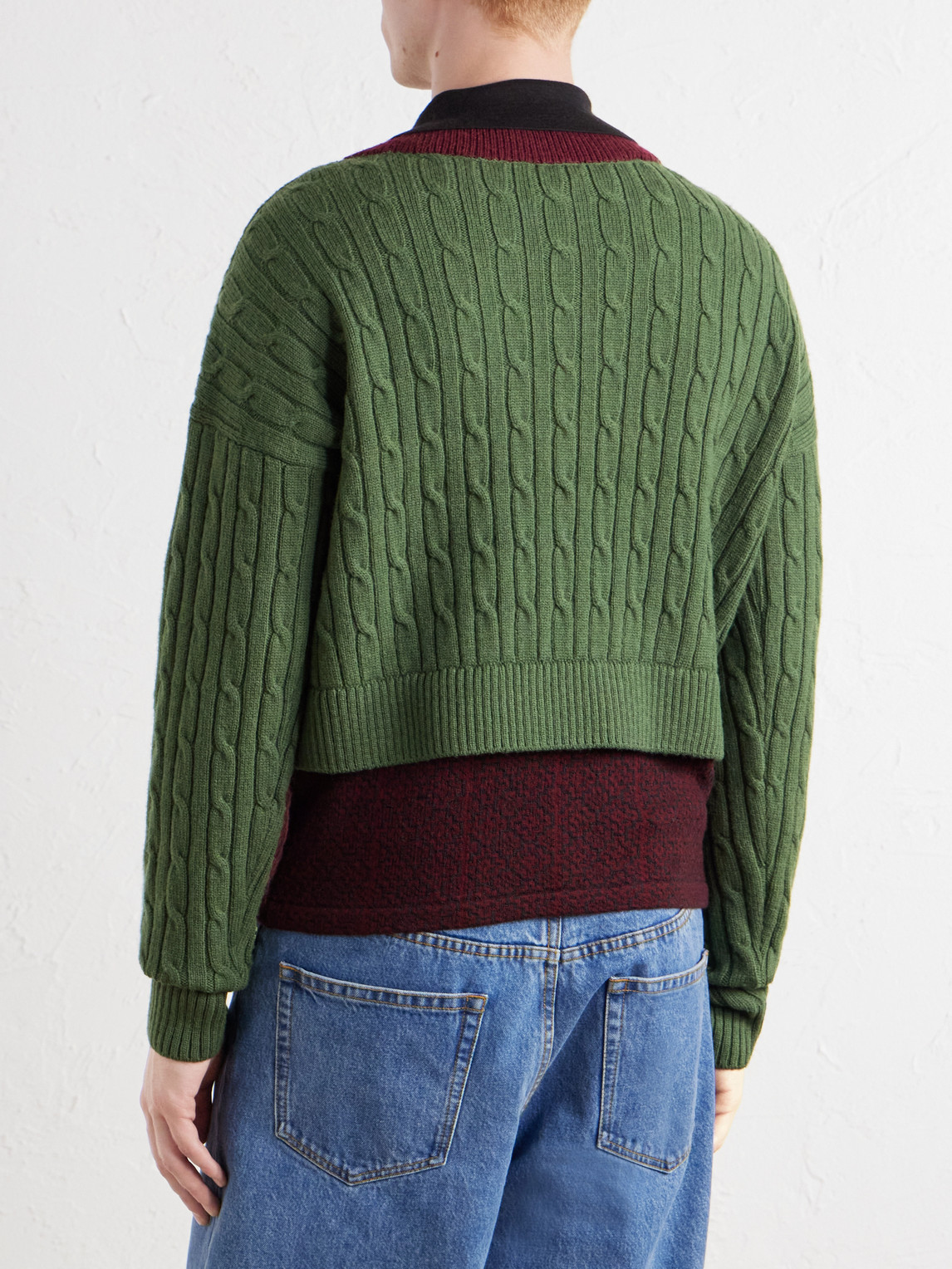 Jacquard-Trimmed Cable-Knit Wool And Cotton-Blend Sweater
