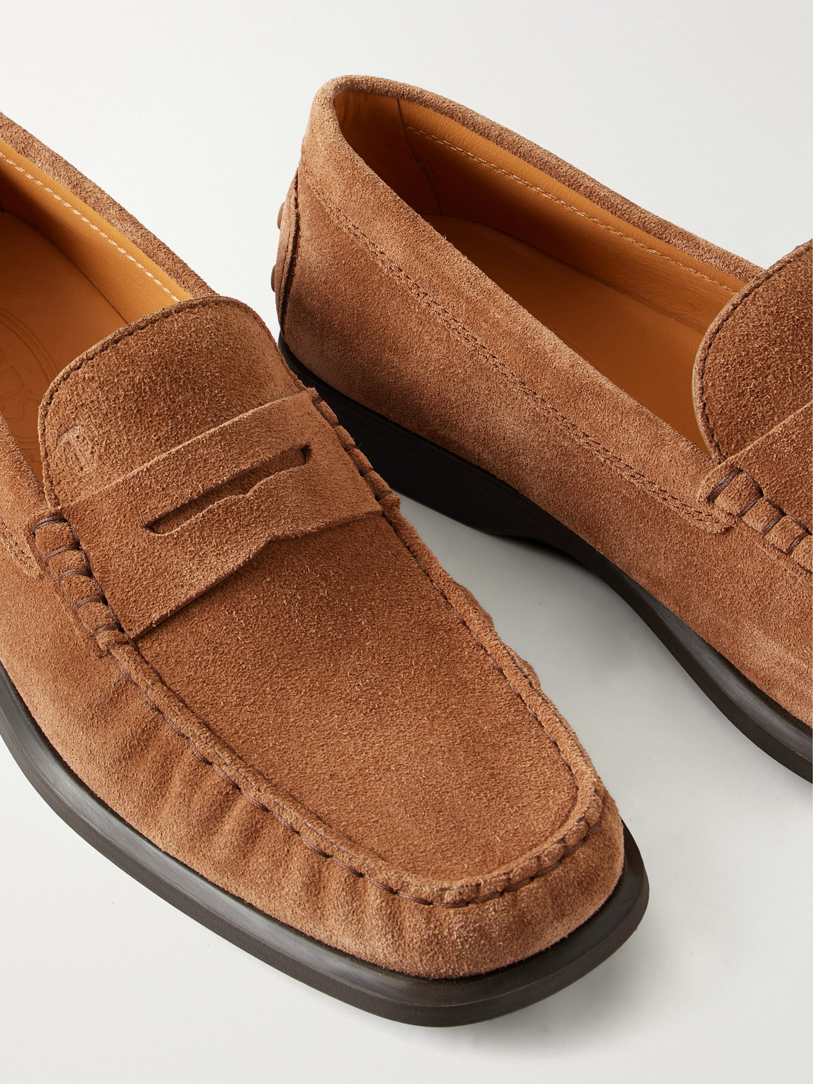 Gathered Suede Penny Loafers