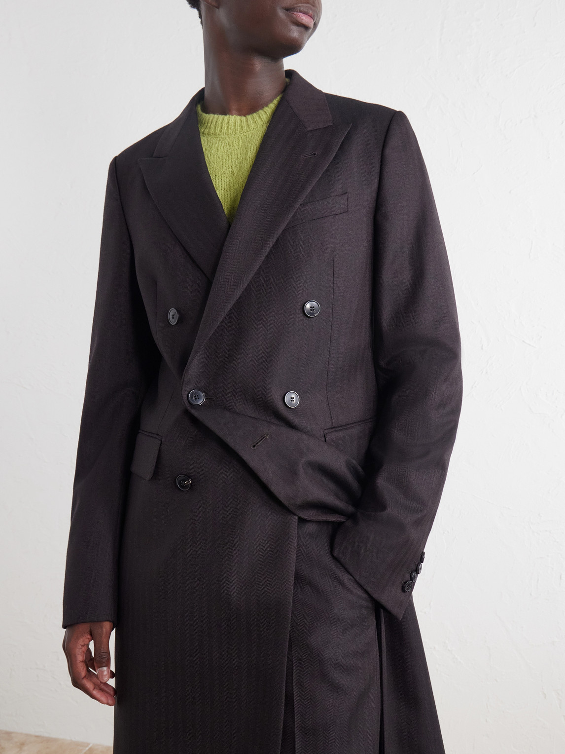 Double-Breasted Herringbone Coat