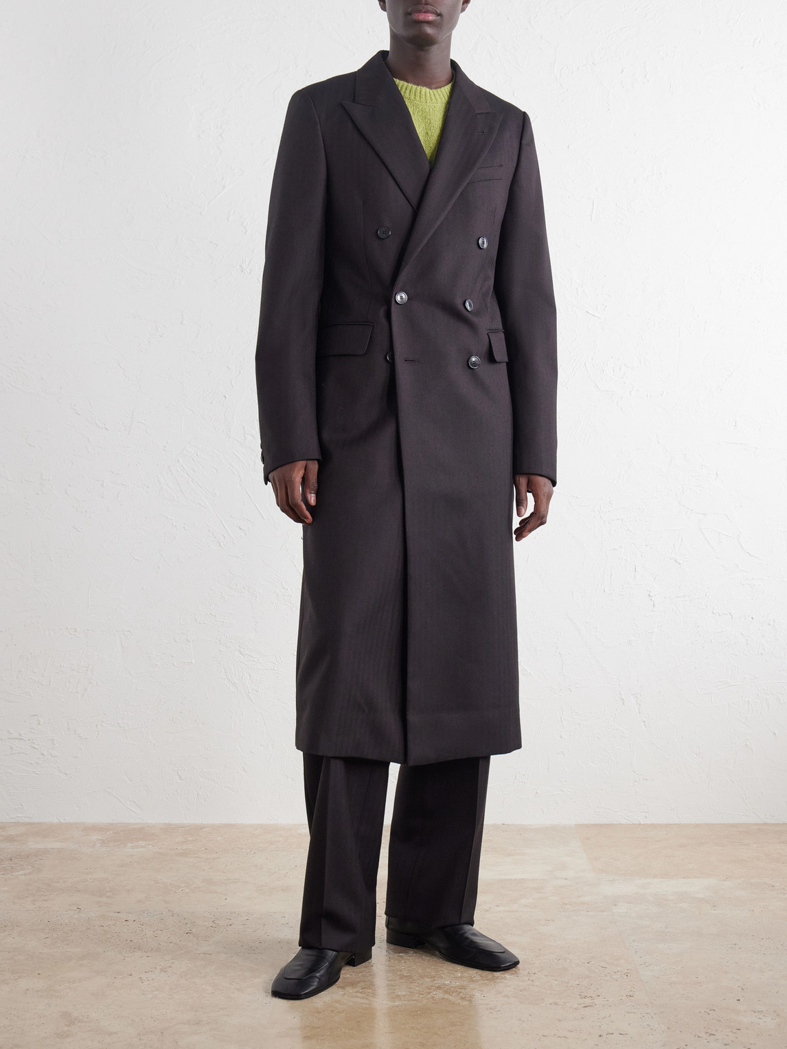 Double-Breasted Herringbone Coat