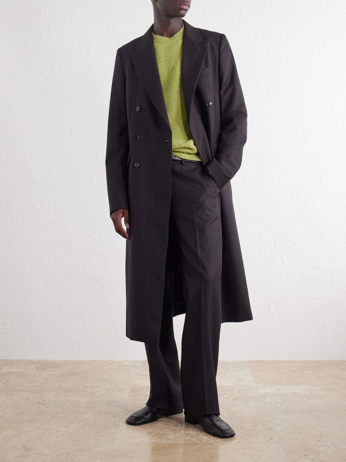 Double-Breasted Herringbone Coat