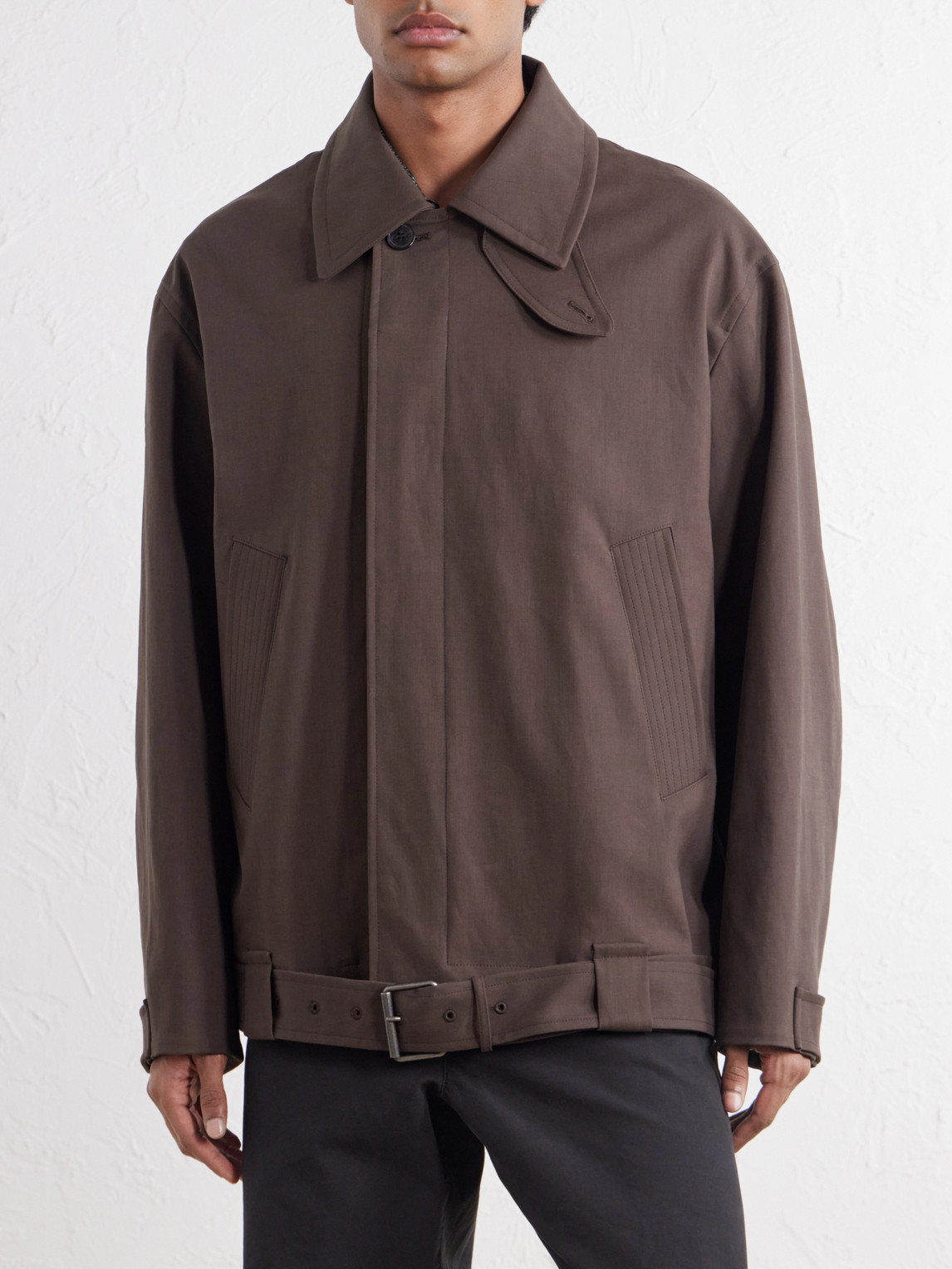 Belted Cotton-Blend Gabardine Blouson Jacket