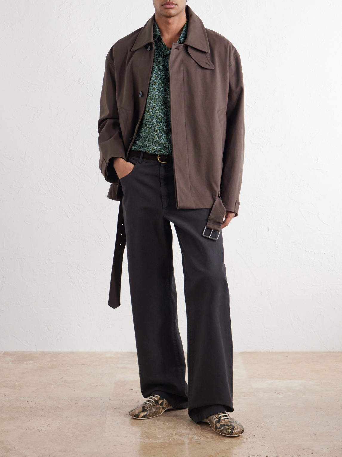 Belted Cotton-Blend Gabardine Blouson Jacket