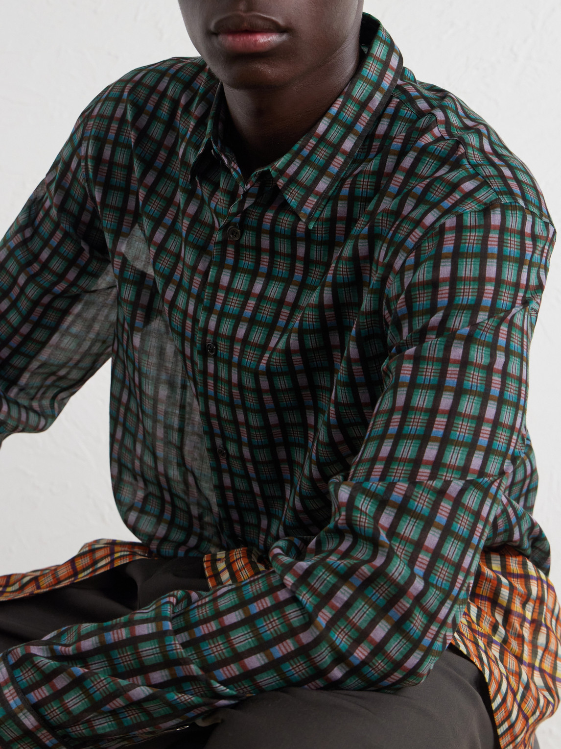 Panelled Checked Cotton-Voile Shirt