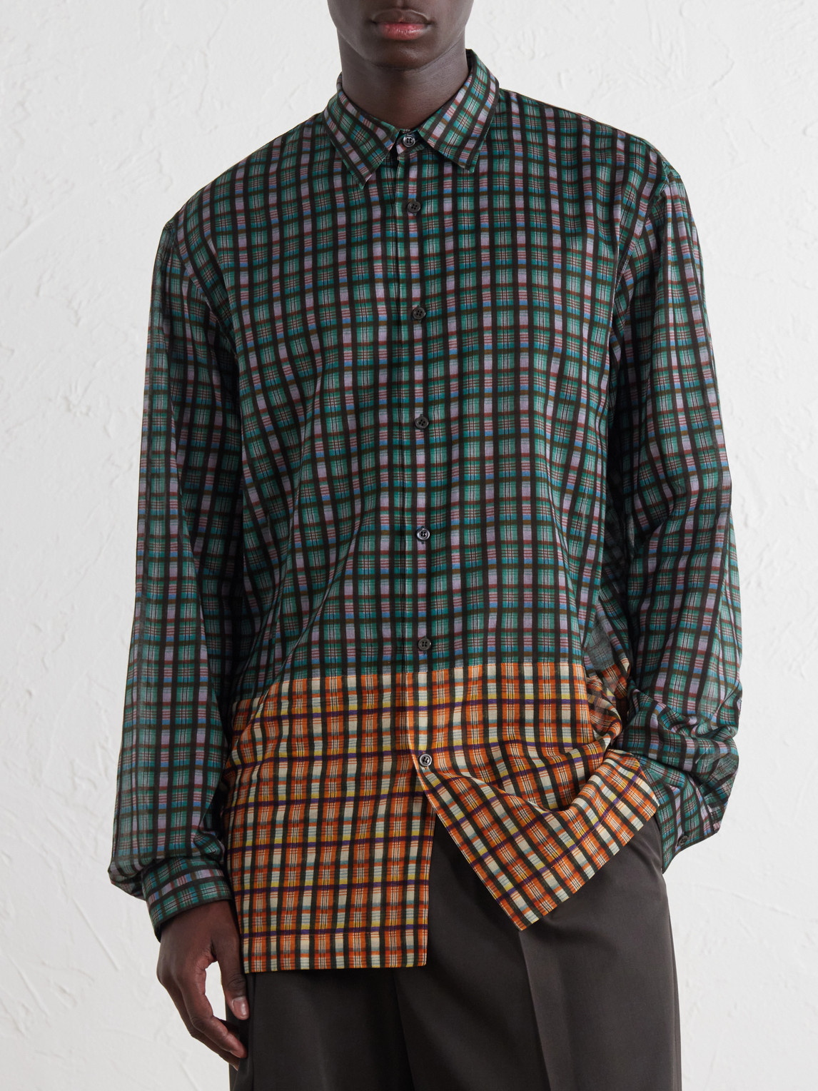 Panelled Checked Cotton-Voile Shirt
