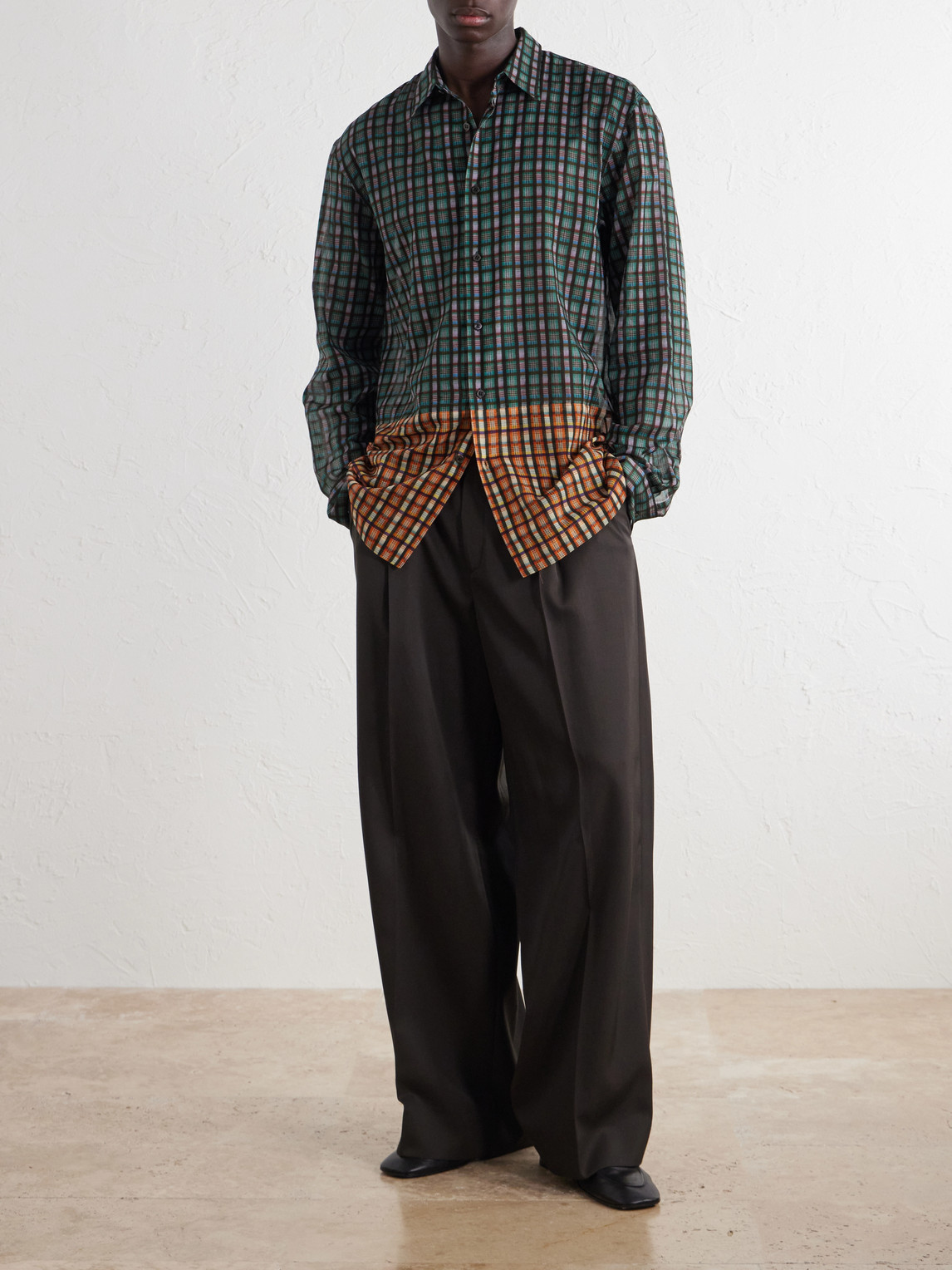 Panelled Checked Cotton-Voile Shirt